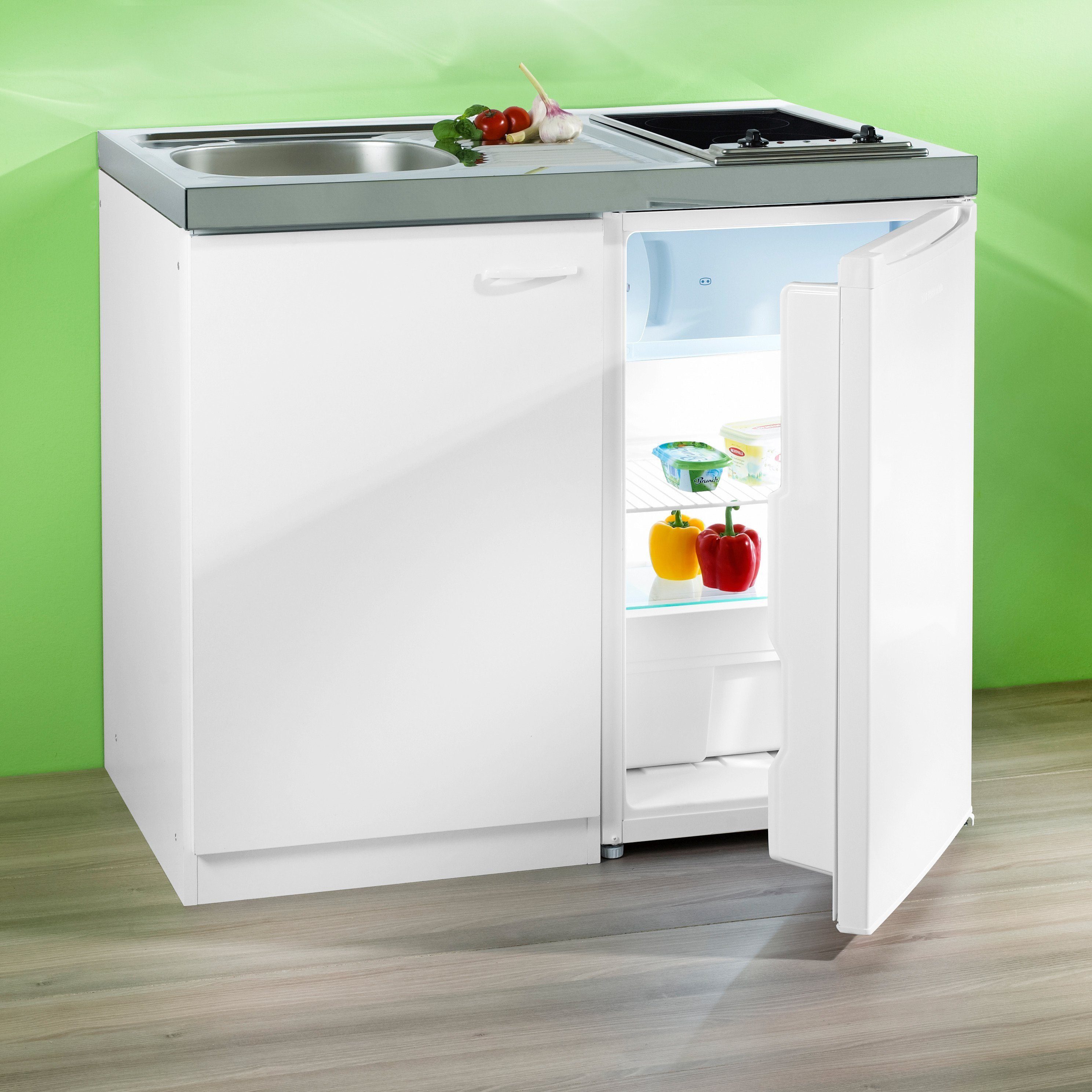 RESPEKTA Miniküche Büren aus der Serie Levibn mit Glaskeramik-Kochfeld und  Kühlschrank