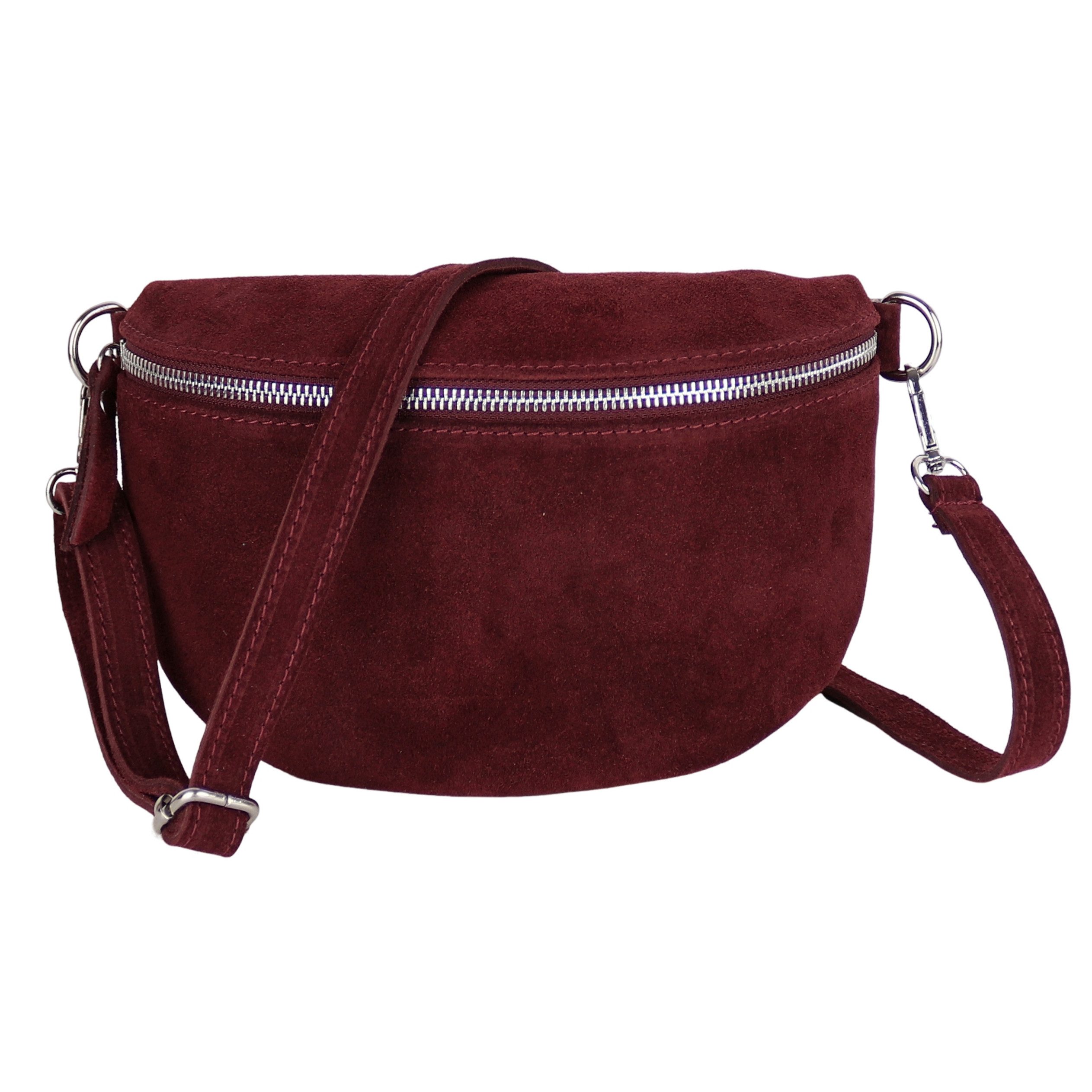 MIRROSI Bauchtasche Damen, Veloursleder, Made in Italy,Umhängetasche, Brusttasche (Schultertasche für jeden Anlass, 28x18x9 cm), Crossbody Bag, Schwarz, gemusterten& verstellbaren Schulterriemen