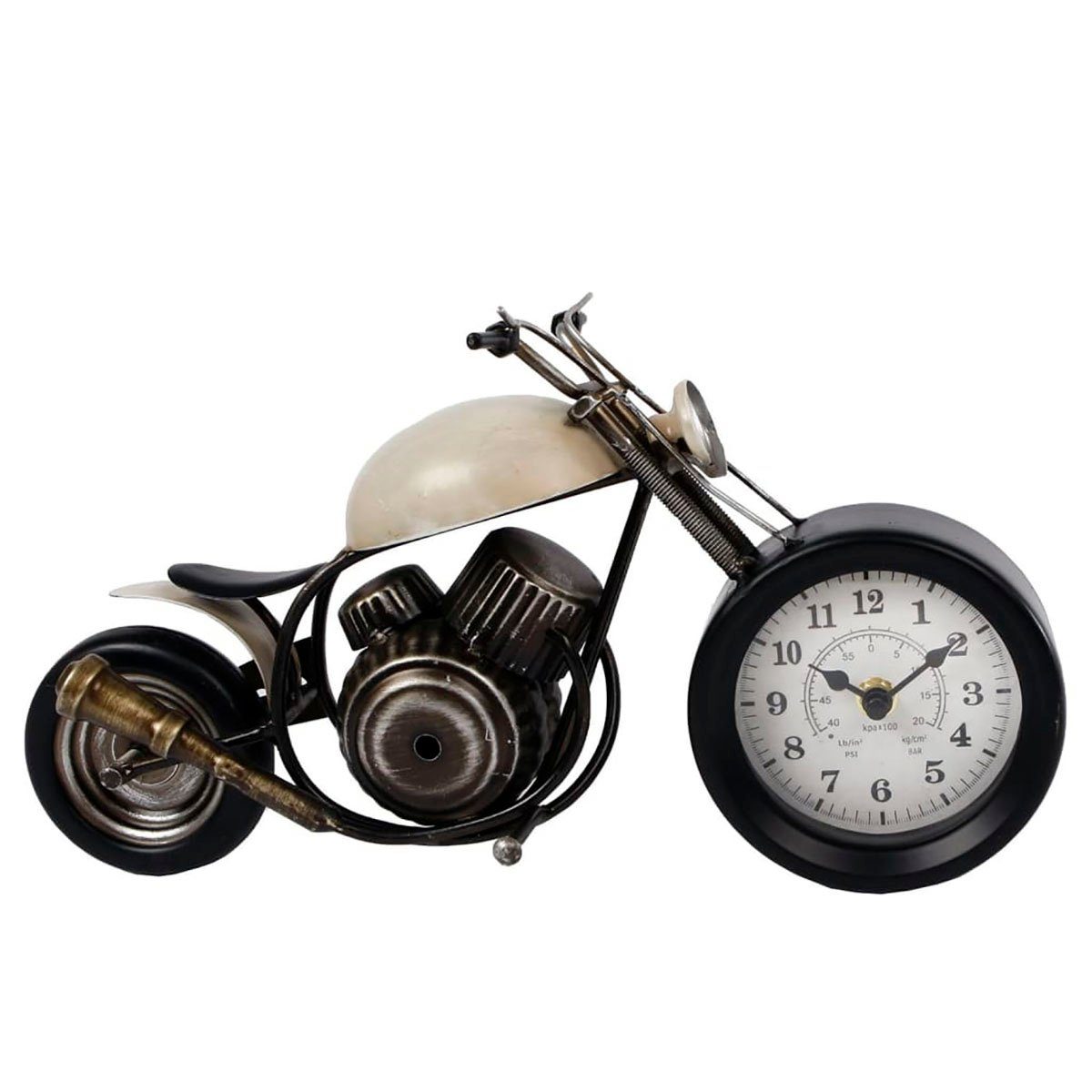 DOTMALL Uhr Gifts Amsterdam Schreibtischuhr „Motor“, Metall, Creme und Schwarz