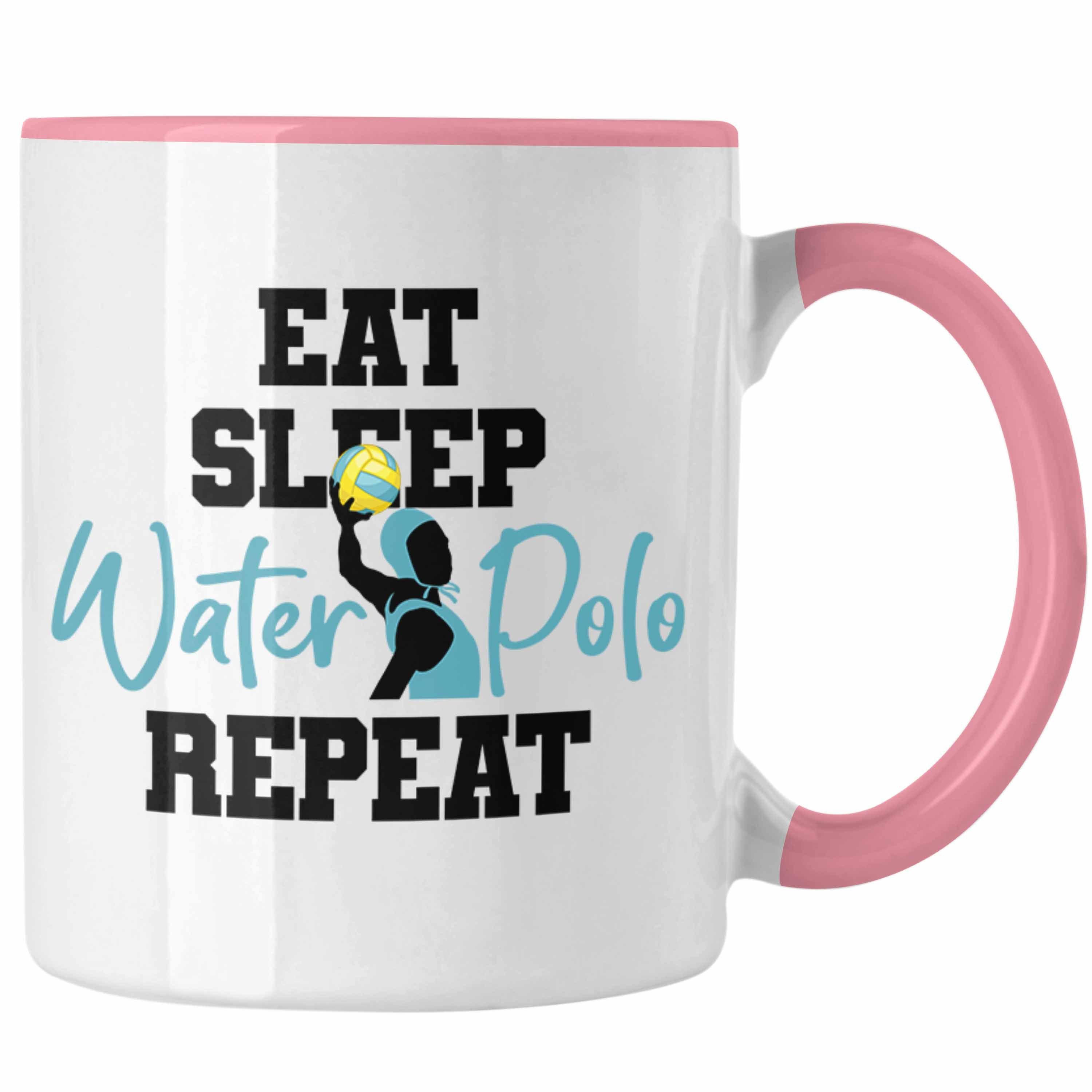 Trendation Tasse Water Polo Tasse Geschenk Wasserball-Spieler Geschenkidee Eat Sleap Wa Rosa