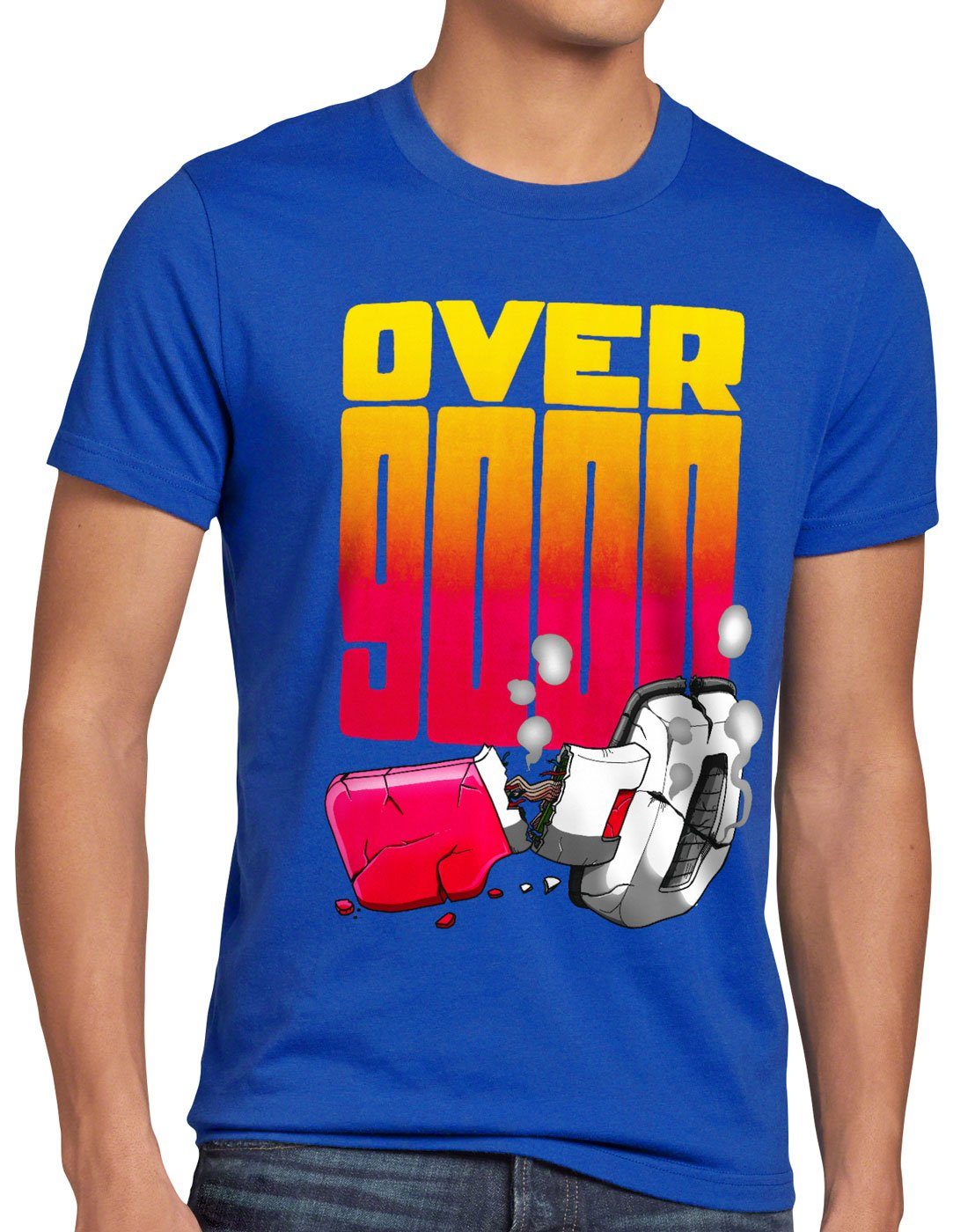style3 Print-Shirt Herren T-Shirt Over blau power level 9000 vegeta