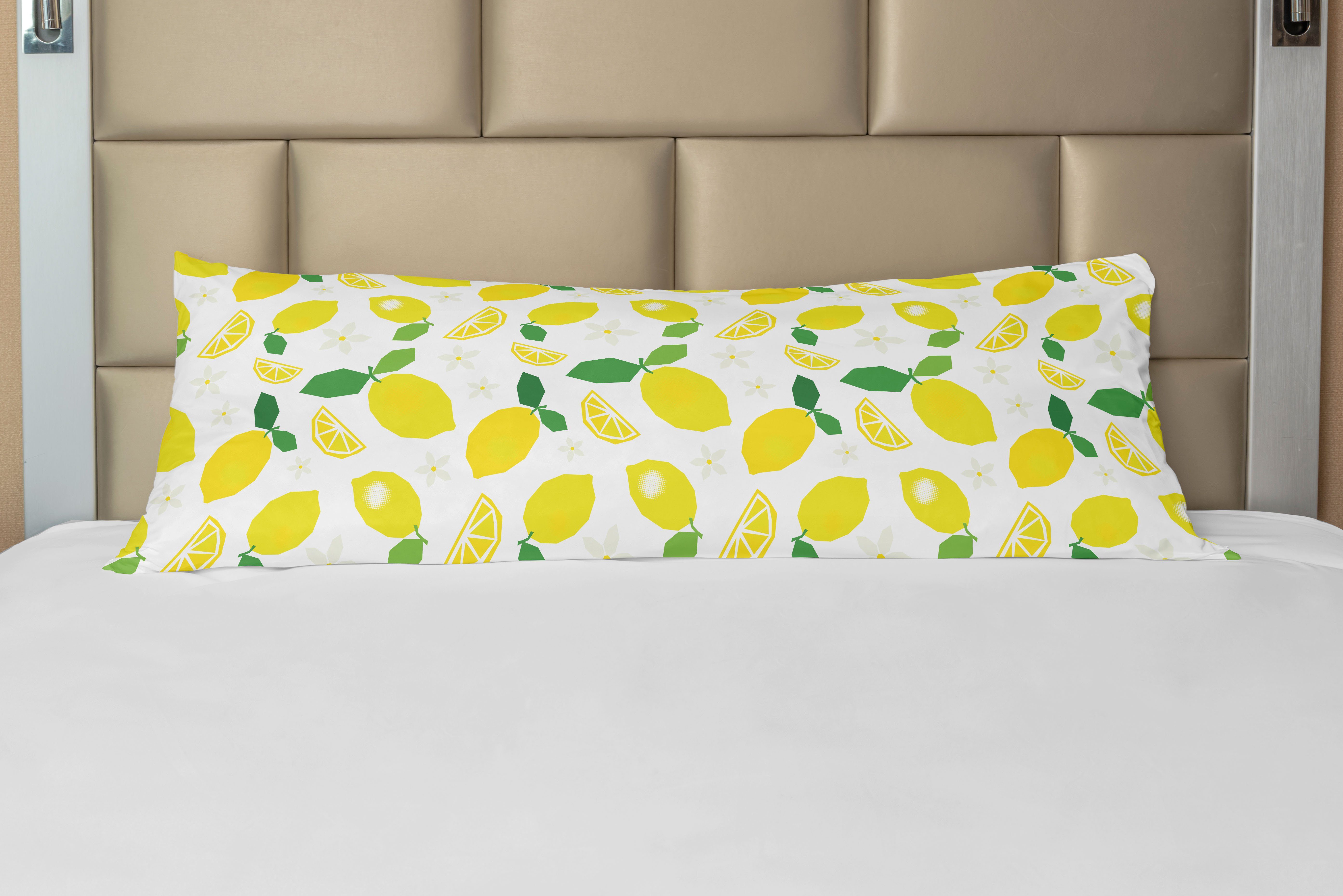 Zitronen Abakuhaus, Seitenschläferkissenbezug Blumen-Grafik Citrus Deko-Akzent Kissenbezug, Blätter Langer