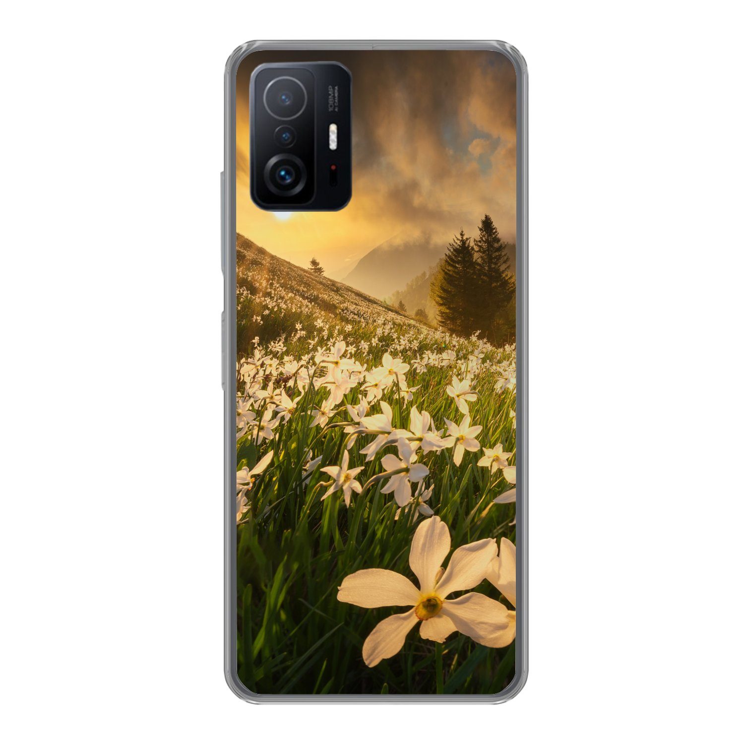 MuchoWow Handyhülle für Xiaomi 11 Lite 5G NE Blumenfeld - Hügel - Sonnenuntergang - Berg -, Phone Case, Silikon, Schutzhülle Dünn