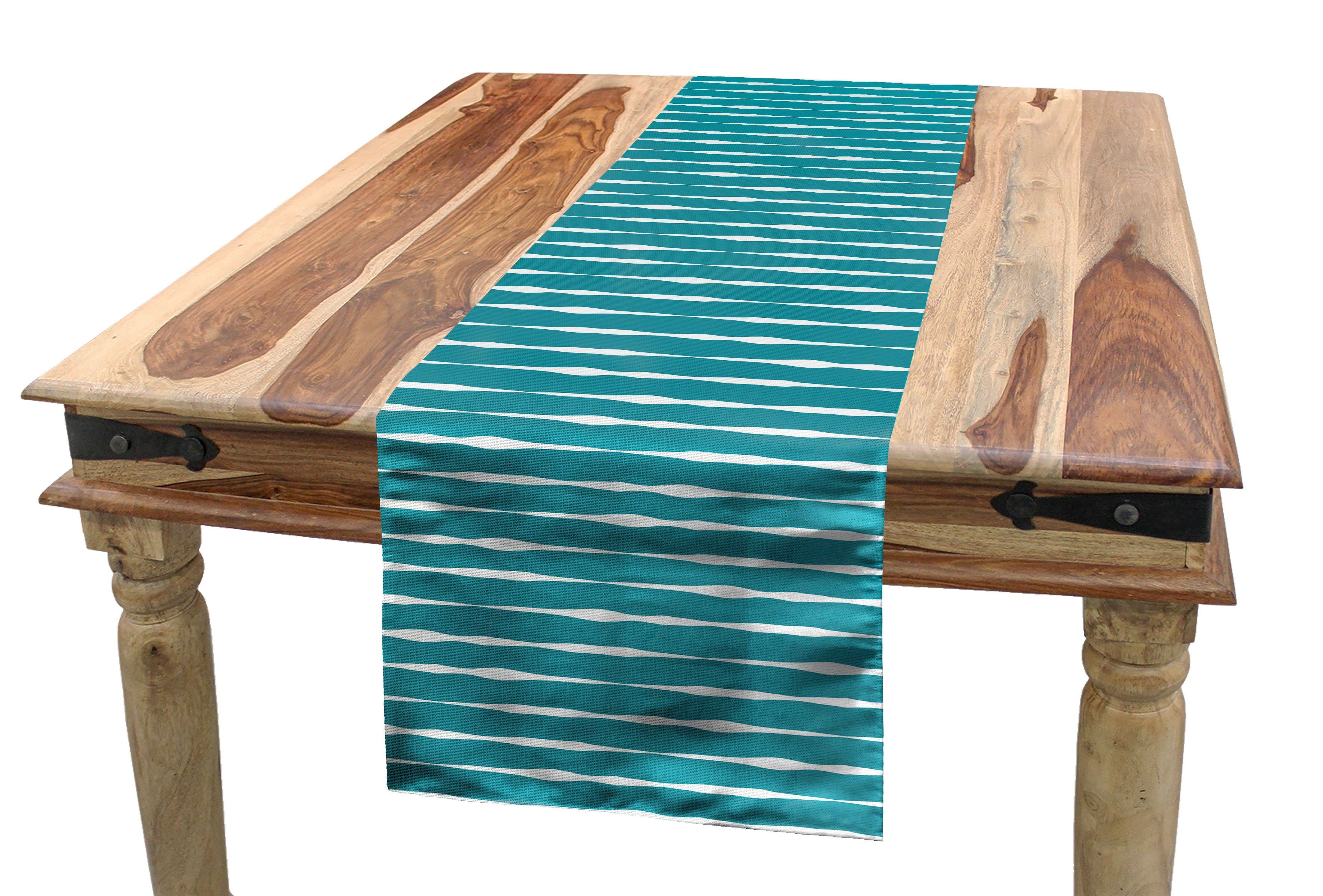Rechteckiger Dekorativer Linien Teal Hand Tischläufer, Wellenförmige Küche gezeichnete Abakuhaus Tischläufer Streifen Esszimmer