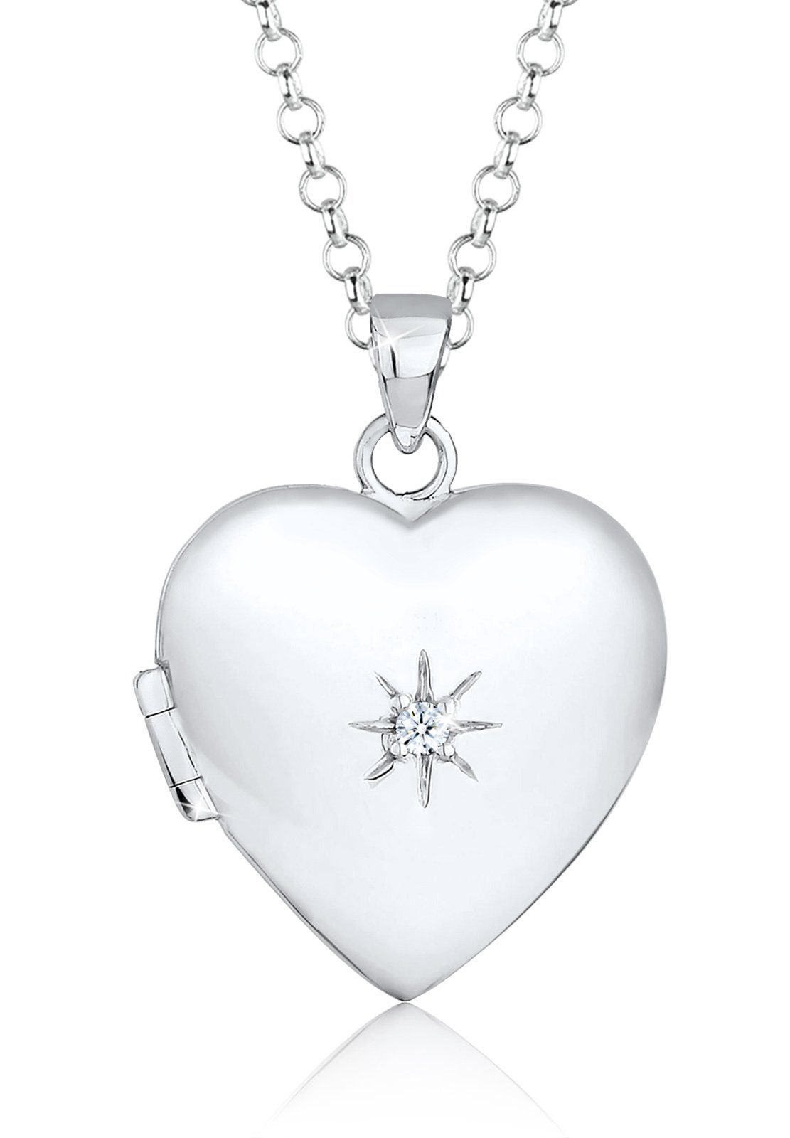Elli DIAMONDS Kette mit Anhänger Herz Amulett Diamant (0.03 ct) 925  Sterling Silber, In sehr hochwertiger Juweliersqualität gefertigt