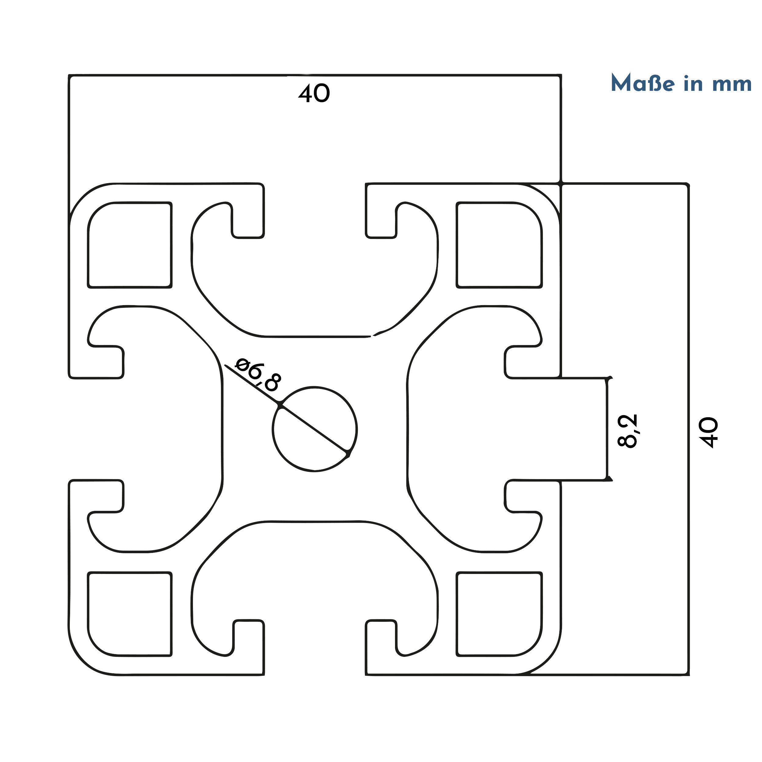KLAK Profil KLAK 40 - Aluprofil 40x40 Nut 8 Montageprofil Typ I 10-200cm schwarz