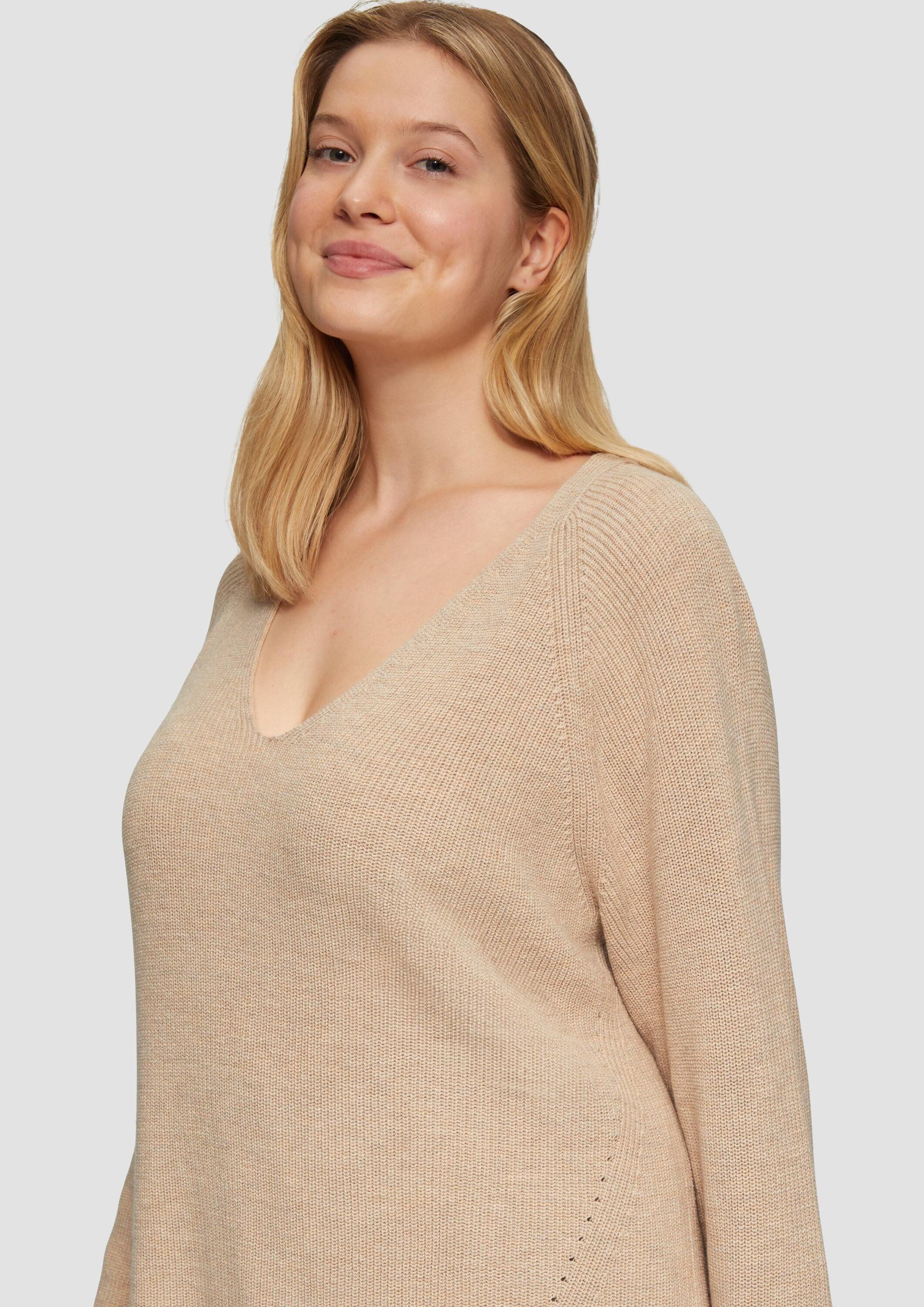 s.Oliver Longpullover Strickpullover Strickpullover mit V-Ausschnitt im Relaxed Fit