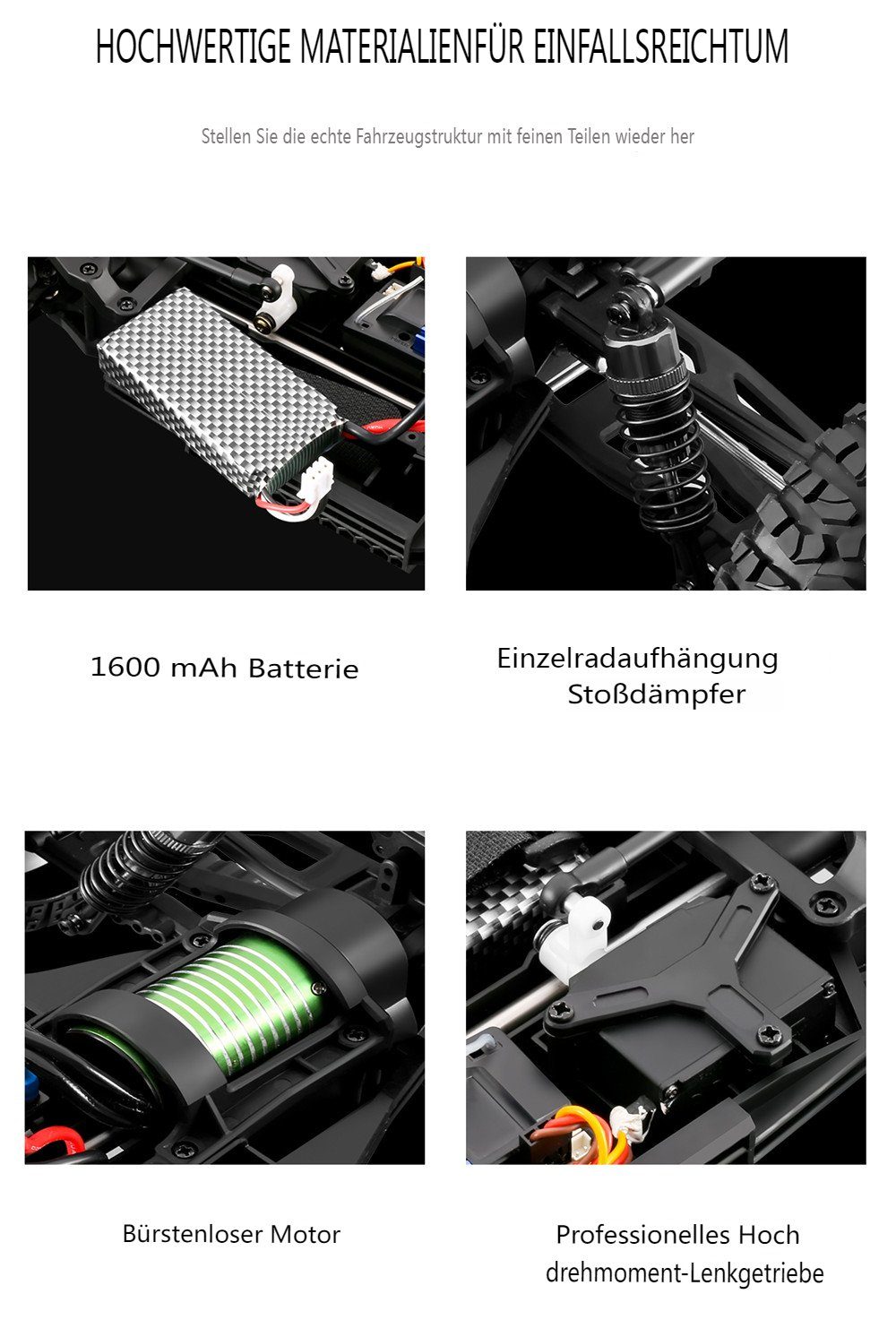 Insma RC-Auto, 2,4GHz 4WD RC Auto Geländewagen 50km/h Bürstenlos 1:12 mit LED Licht