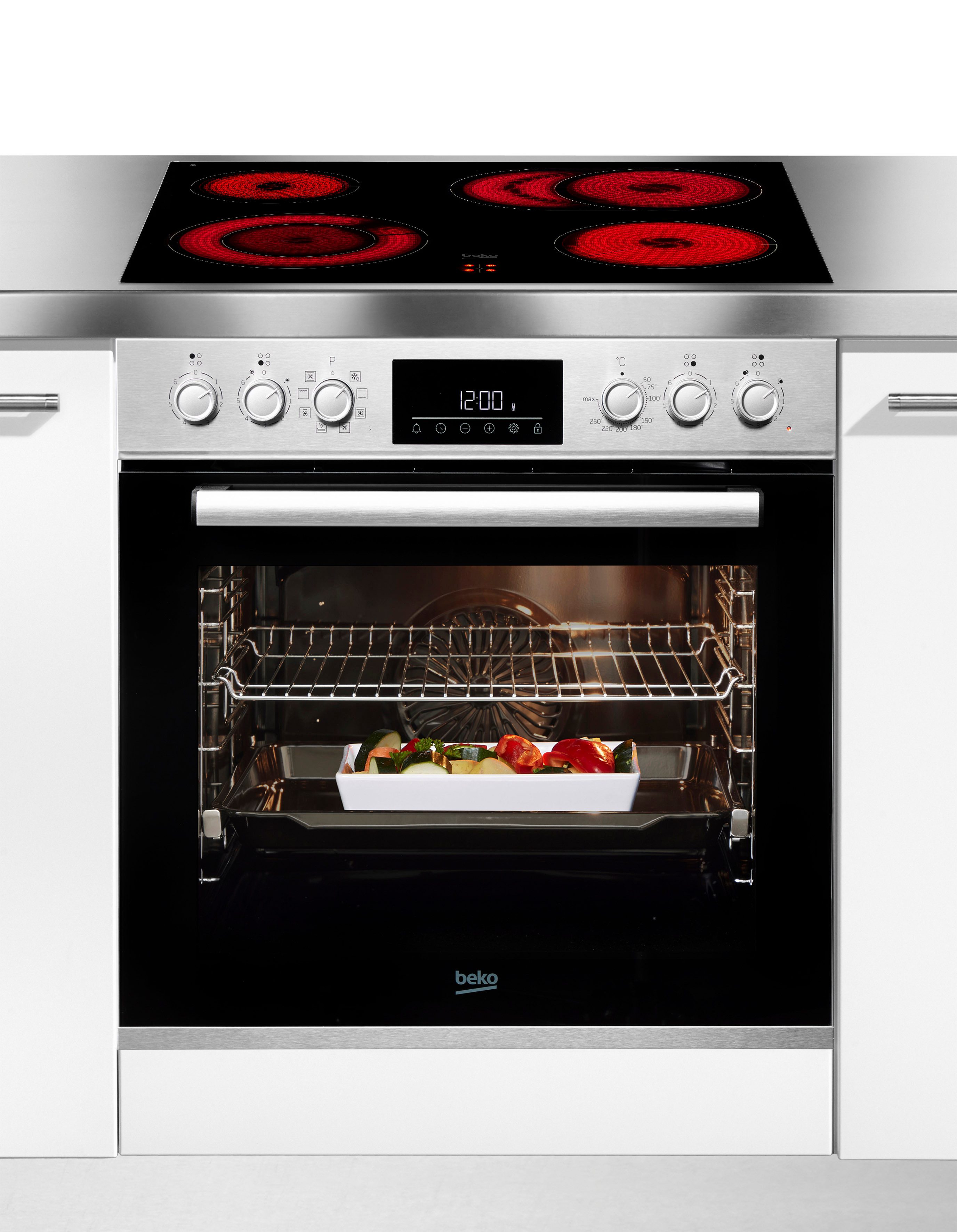 BEKO Elektro-Herd-Set BBUM12328X, mit 1-fach-Teleskopauszug, Gleichmäßige Heißluft für perfekte Ergebnisse dank Aeroperfect