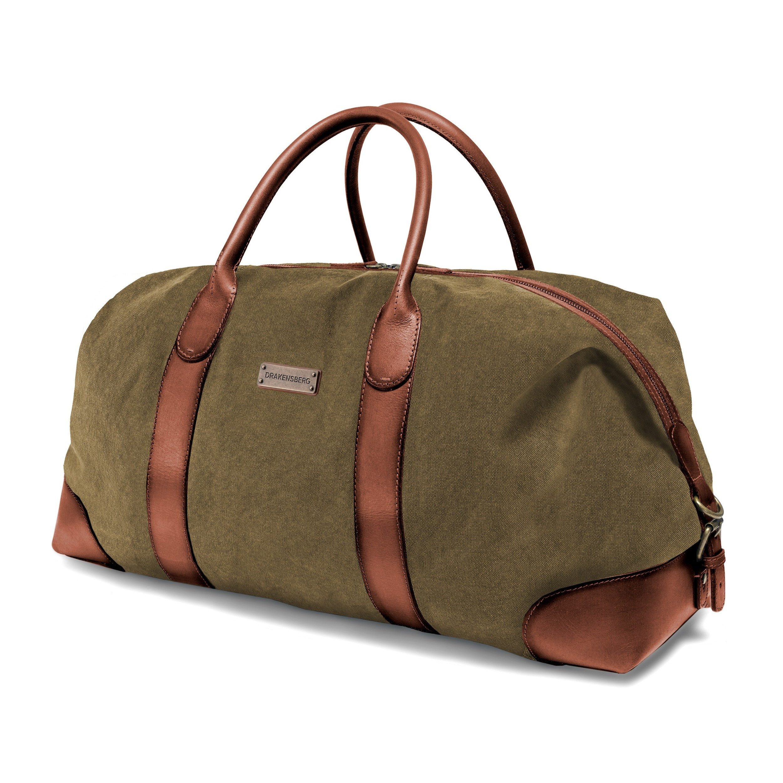 DRAKENSBERG Reisetasche Weekender »David« (60) Oliv-Grün, Herren, Damen, Vintage, wasserabweisendes Canvas und Büffelleder