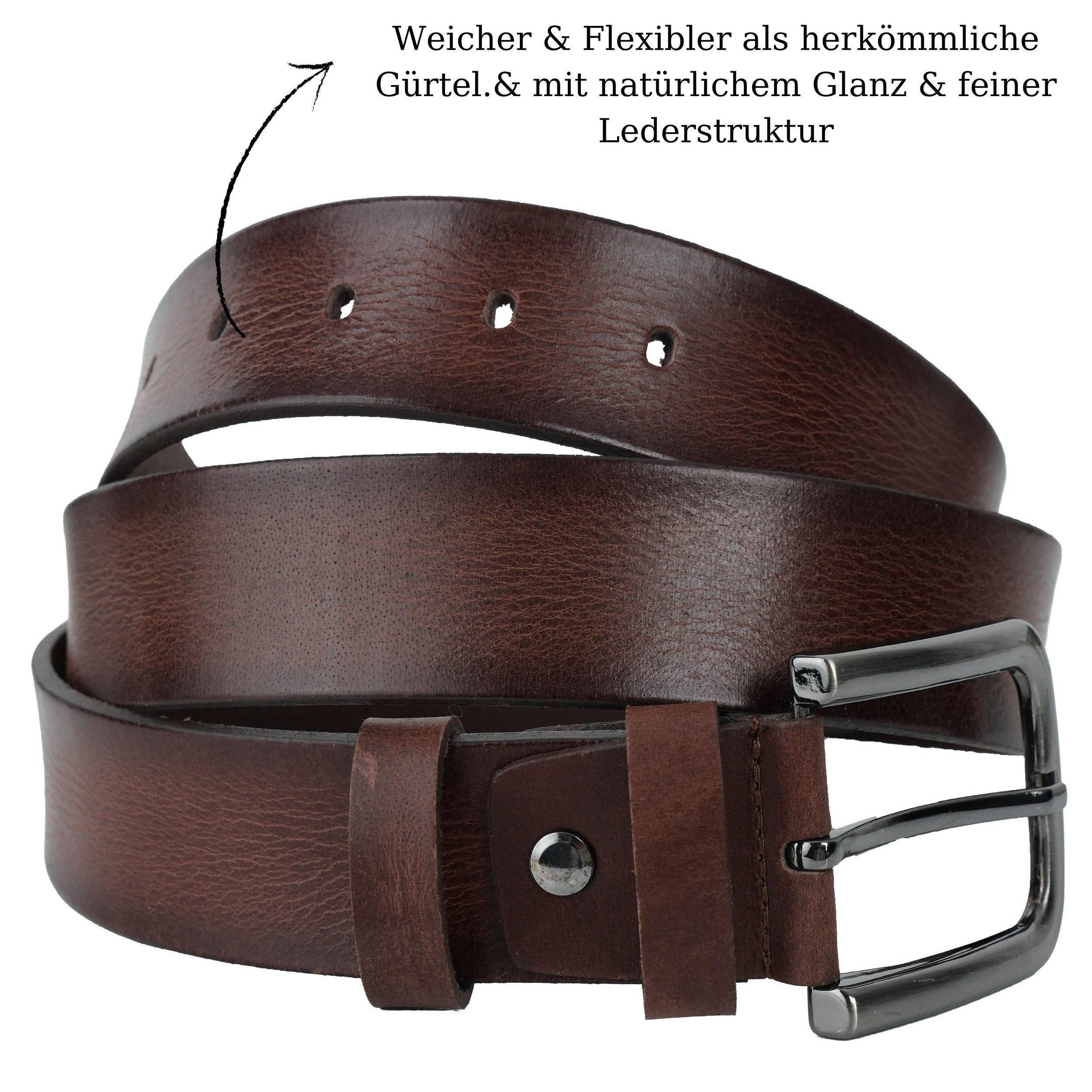 herémood Ledergürtel Gürtel Herren 4cm breit Ledergürtel Jeans Premium Geschenke für Männer (100 % Echtleder Gürtel handgefertigt, hochwertig verarbeitet, kürzbar, 1-St., Braun 135 cm – 4 cm breit – echtes, robustes Büffelleder, langlebig) Brauner Gürtel Herren – robust & edel, ideales Herrengeschenk