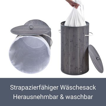 Juskys Wäschekorb Curly-Round, 55 l, mit Tragegriffe, Deckel, Wäschesack waschbar, platzsparend