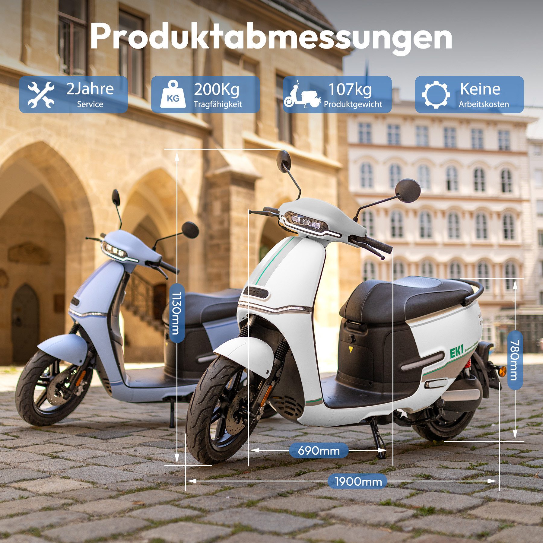 Vankel E-Motorroller EK1 Elektro-Roller mit Straßenzulassung 72V 36Ah, Bis zu 90km, 2800 W, 45 km/h, herausnehmbarem Akku, 3 Fahrmodi, USB/Type-C Ladeanschluss