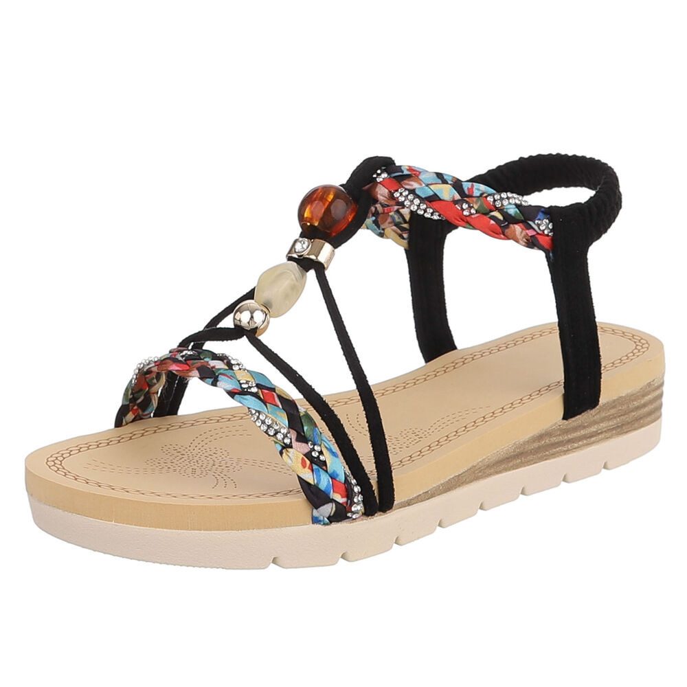 Ital-Design Damen Sandale mit Schmuckdetails und Riemendesign Riemchensandalette (91971197) Keilabsatz/Wedge Keilsandaletten in Schwarz