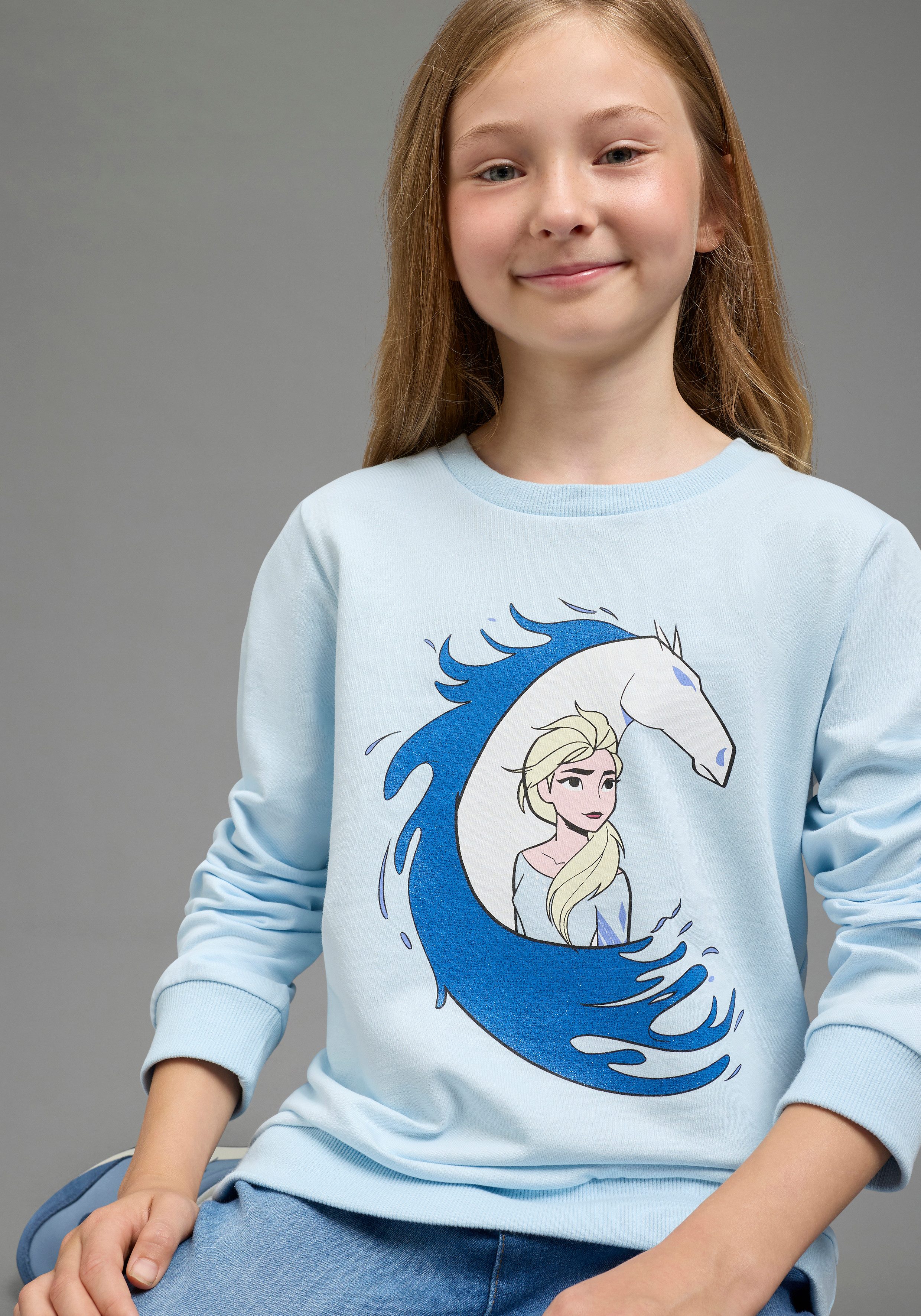 KIDSWORLD Sweatshirt FROZEN Glitzerdruck Sweatshirt, Disney mit Rundhalsausschnitt, Langarm, hüftlange Basic-Passform