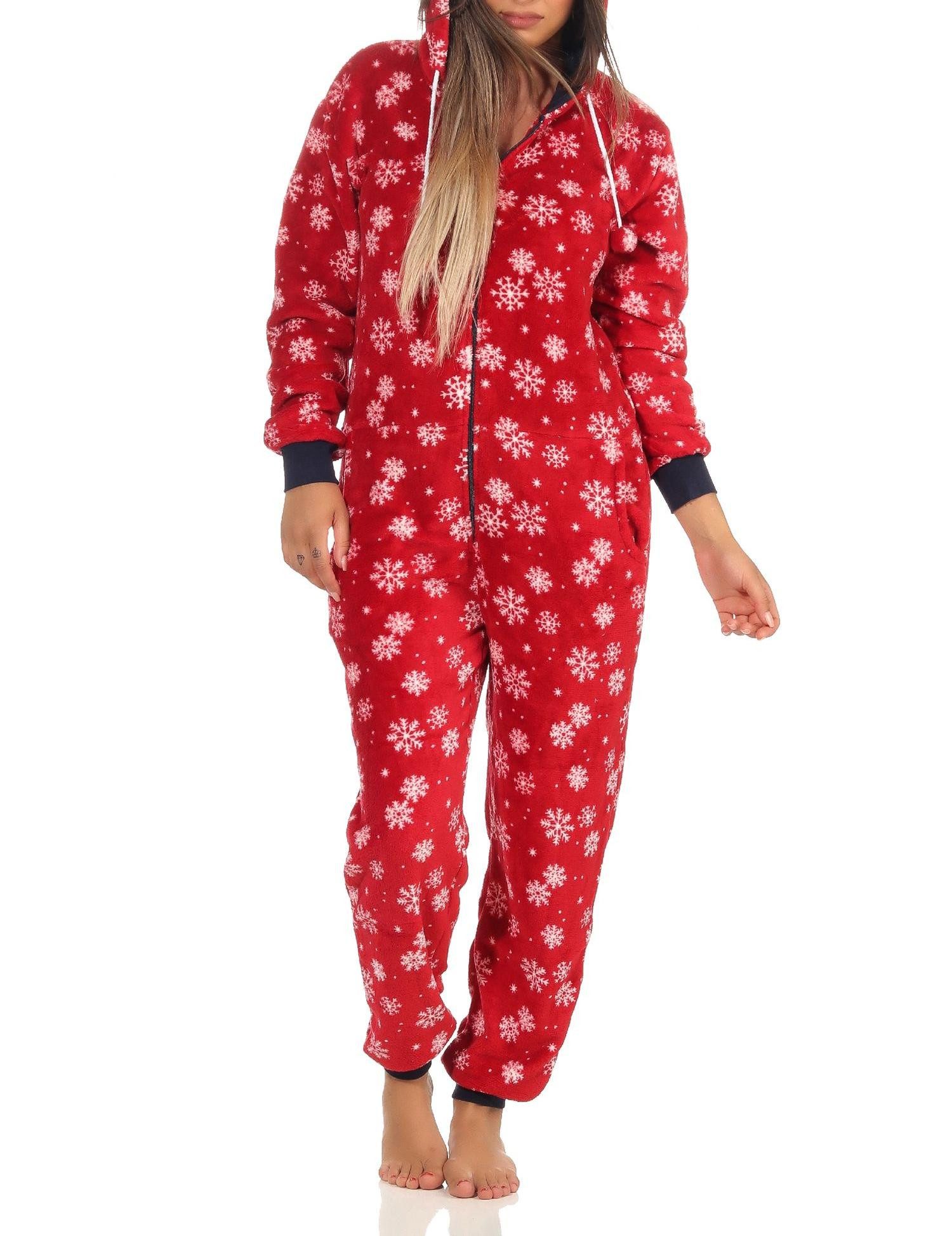 Normann Pyjama Wunderschöner Damen Jumpsuit Overall mit Kapuze im winterlichen Look – Bild 4 von 4