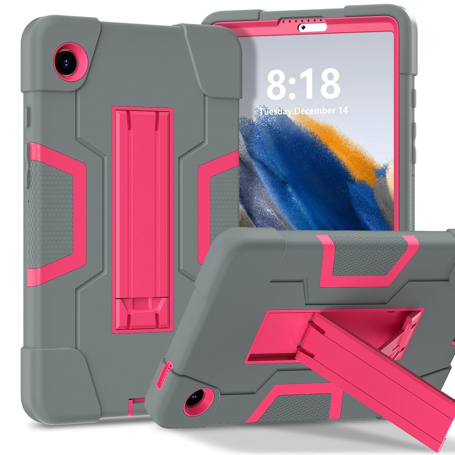 Wigento Tablet-Hülle Für Samsung Galaxy Tab A11 Color Hybrid Design Hülle mit Halter Grau, Stoßfest, Kontrastdesign, Halterfunktion