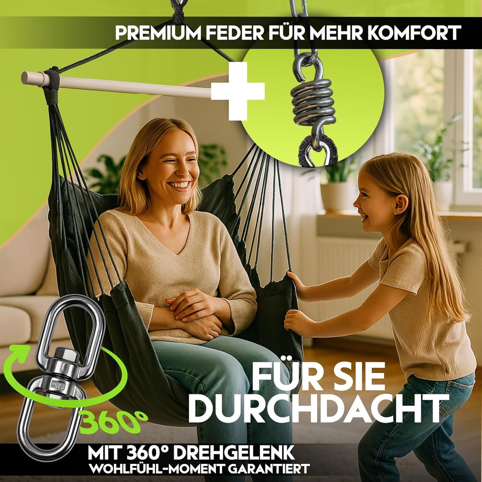 BURI Hängesessel Hängesessel 150kg Hängestuhl 360° Drehung Deckenmontage + DeckeKissen – Bild 4 von 5