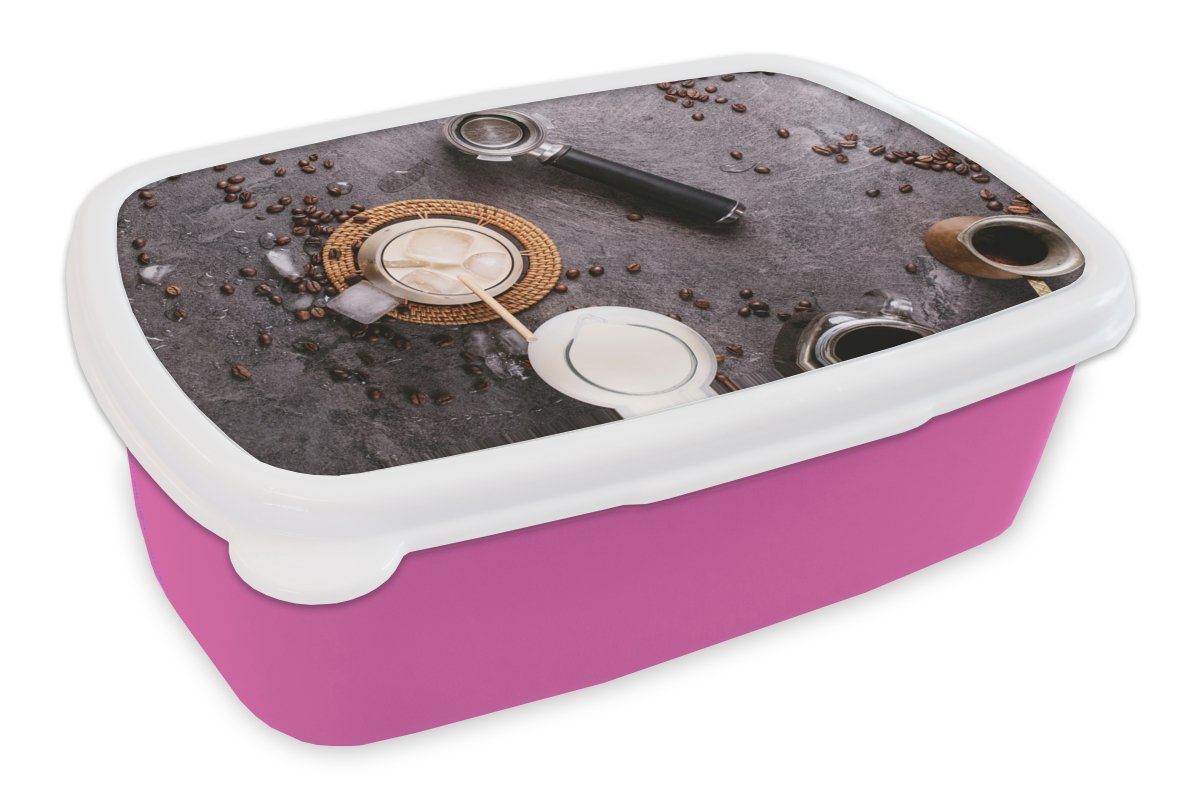 MuchoWow Lunchbox Milch - Kinder, Kunststoff (2-tlg), Kaffeebohnen - rosa - Kunststoff, Brotdose Snackbox, Brotbox Küche Mädchen, für Kaffeefilter, Erwachsene