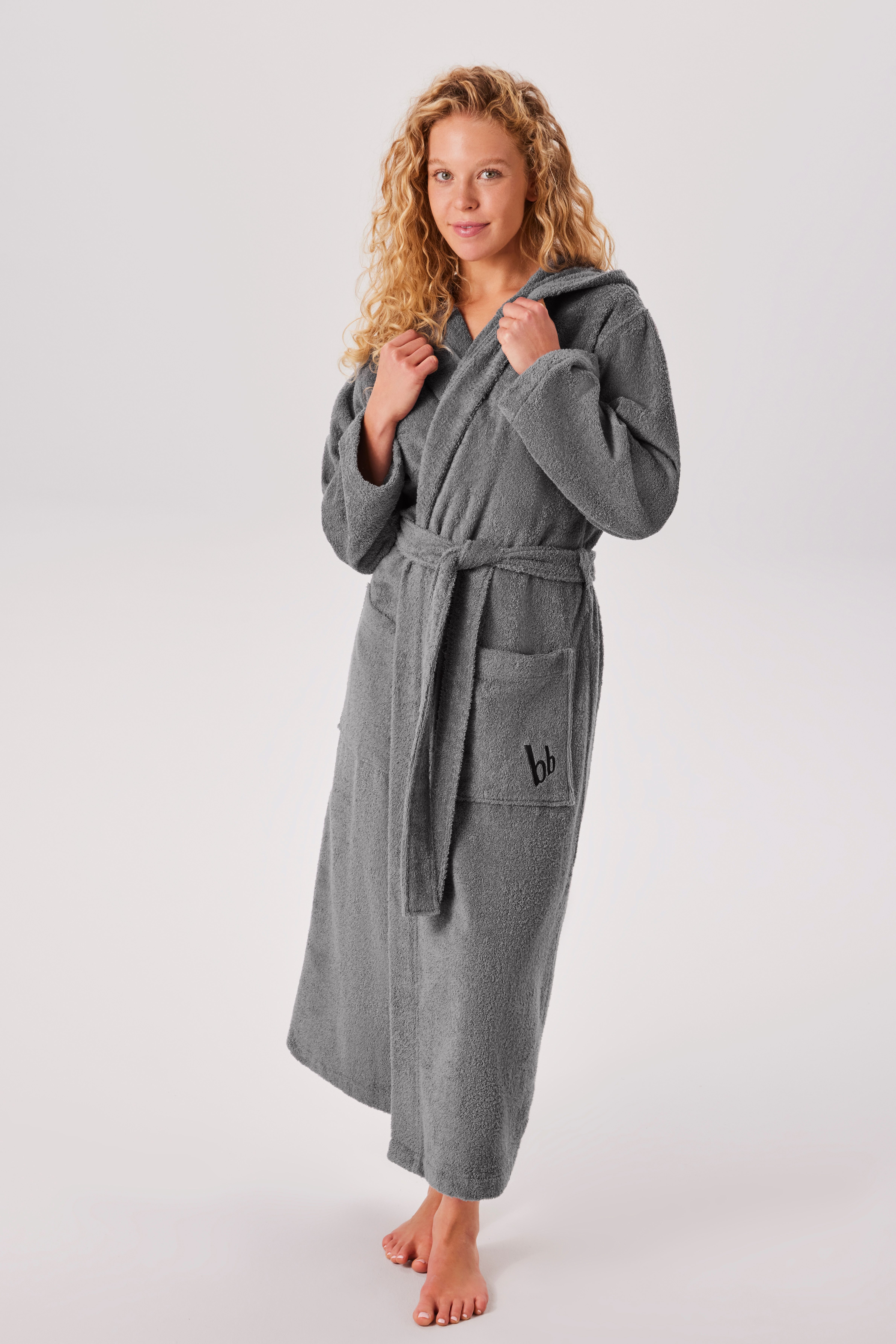 Bruno Banani Unisex-Bademantel Robby, ideal für Sauna & Spa, Standardlänge & Überlänge, Langform, Walkfrottee, Kapuze, Gürtel, Damen & Herren Bademäntel, Baumwolle, mit Taschen, Sauna, XS-3XL