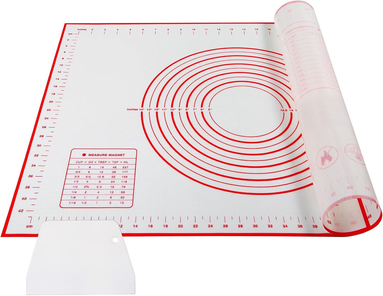 Blusmart Backmatte Backmatte aus Silikon, 100 % Silikon (Antihaftbeschichtung, wiederverwendbar), mit Maßnahmen für Fondant/Kekse/Pizza, Rot