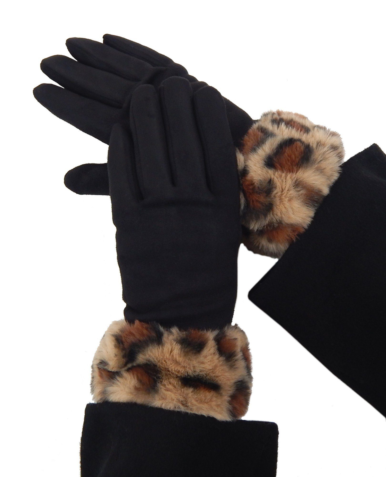 Ella Stoff weicher Touchscreenfähig Jonte Leopard Handschuhe Abendhandschuhe schwarz