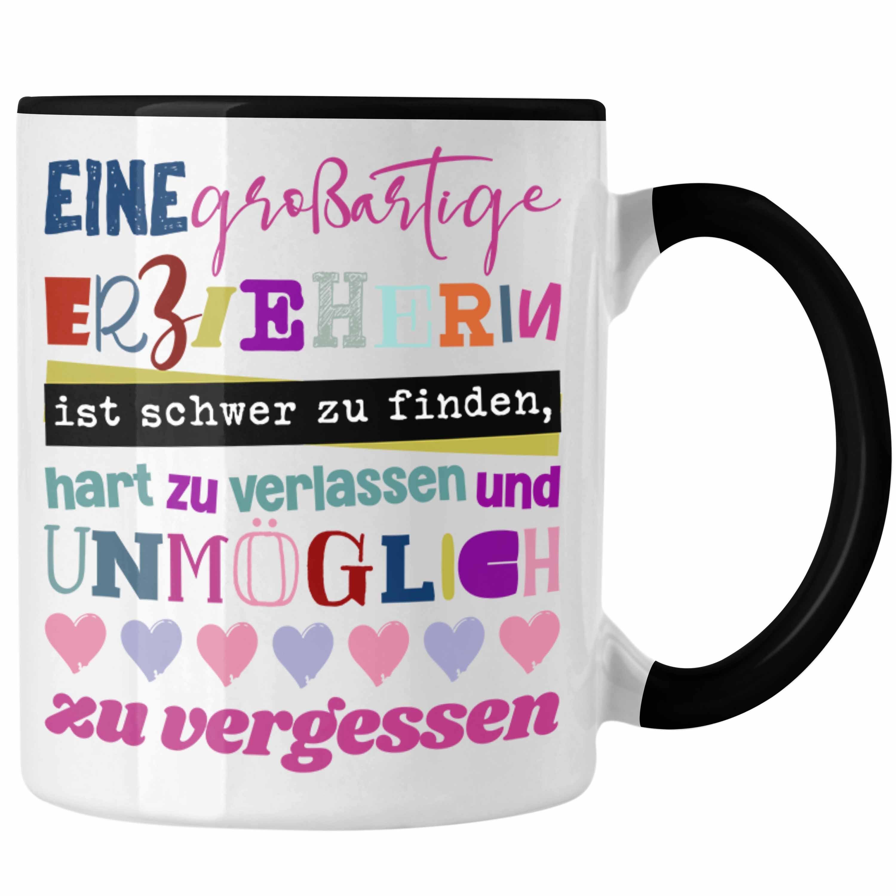 Trendation Tasse Trendation - Großartige Erzieherin Tasse Geschenk Abschied Kindergärtnerin Geschenkidee Spruch Schwarz