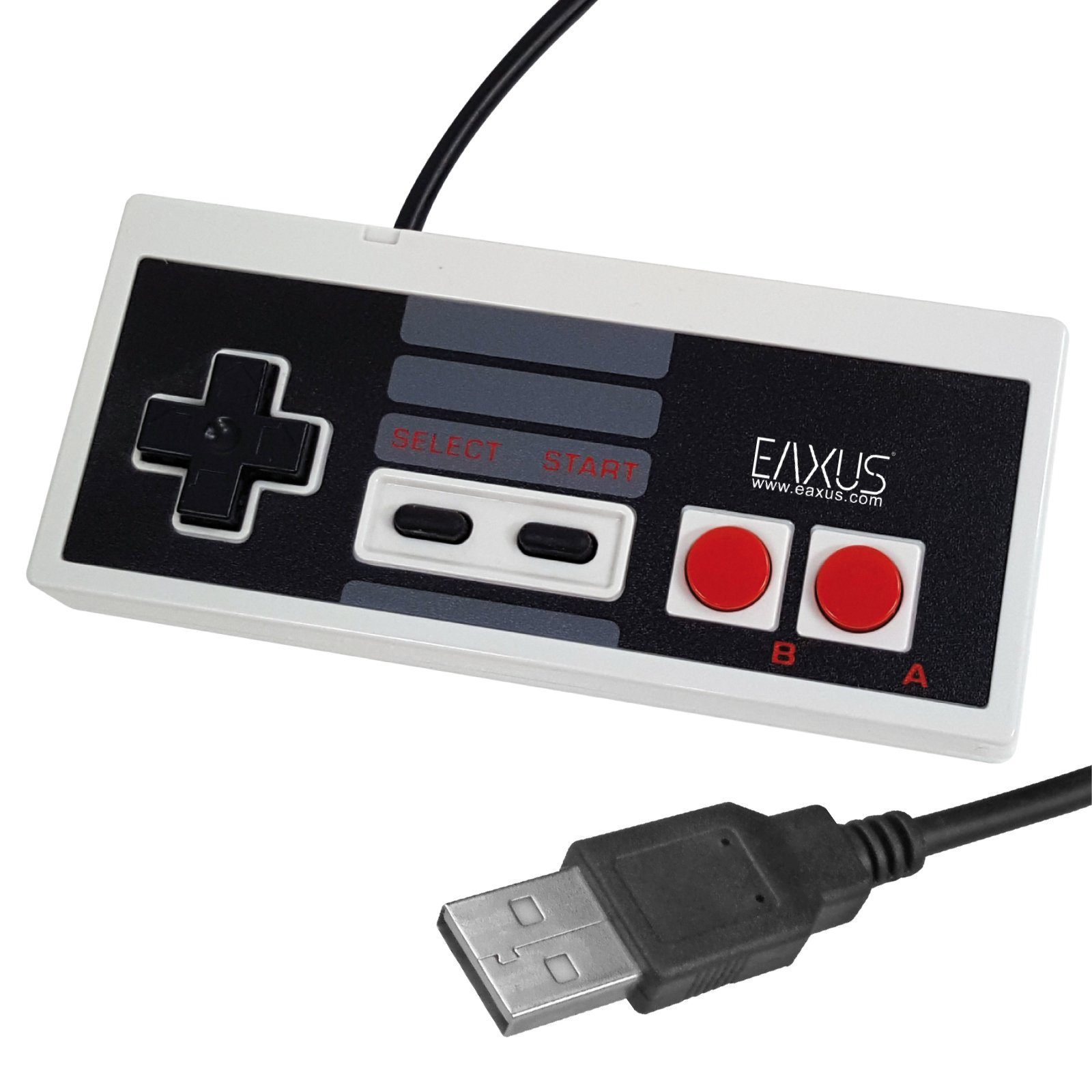 EAXUS USB Gamepad im Classic NES Design Controller (1 St., 1,8 Meter Kabellänge, für PC, Raspberry Pi & Co)