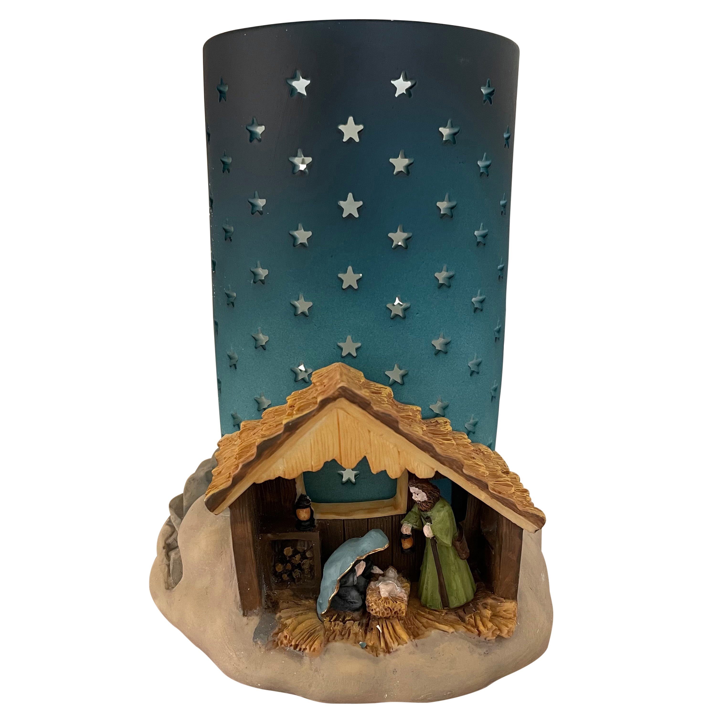 Online-Fuchs Krippe als Kerzenständer aus Keramik mit Sternen verziert, Teelichthalter, Szene im Stall, Maße: 18x16x15 cm, Kerzenhalter