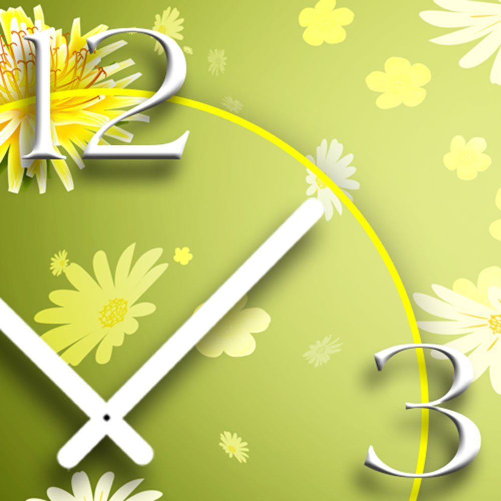 dixtime Wanduhr gelb aus modernes Blumen Design (Einzigartige Alu-Dibond) 3D-Optik leise weiße Wanduhren Wanduhr 4mm Designer