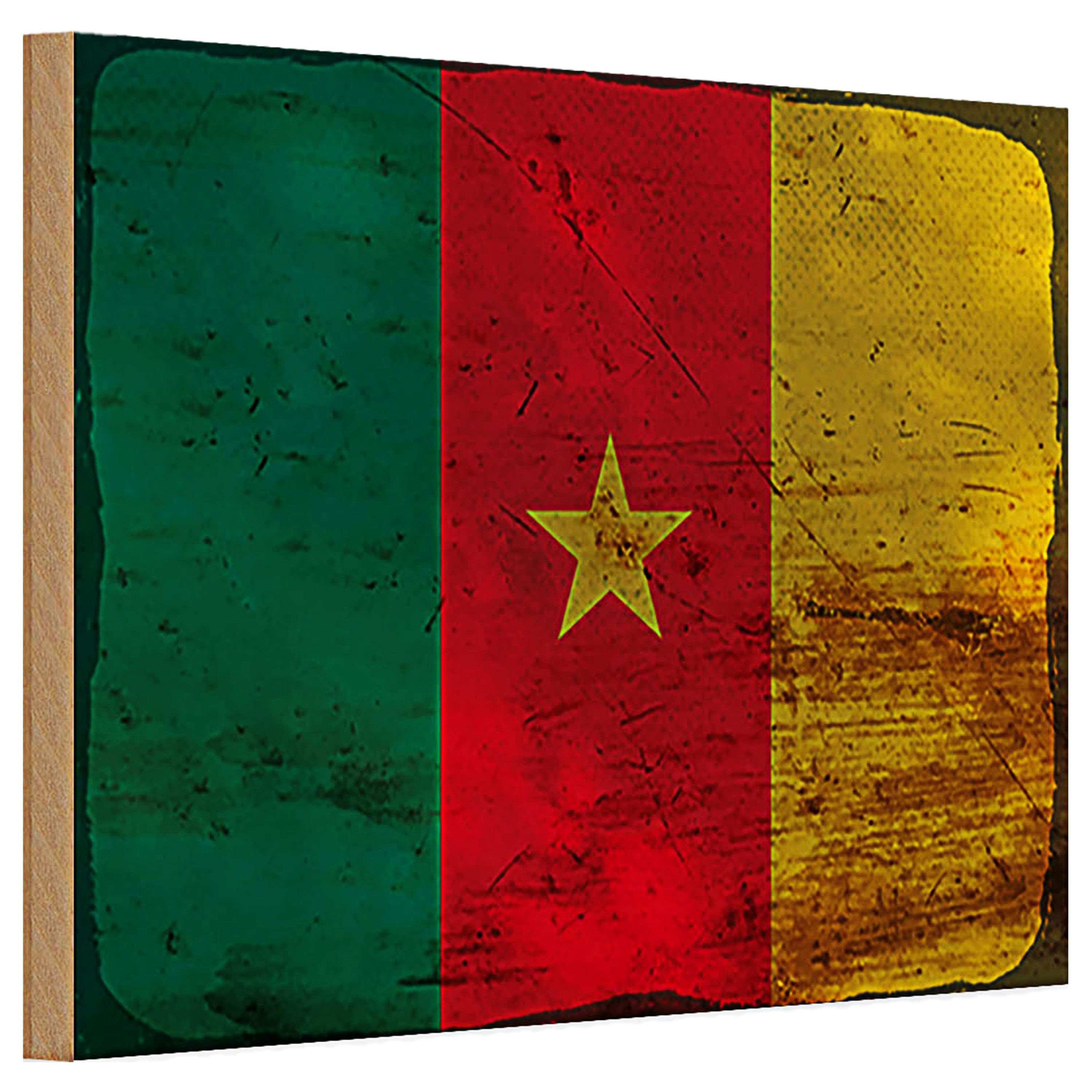 Roomando Holzbild Holzschild Flagge Kamerun 30x20cm Flag of Cameroon Rost