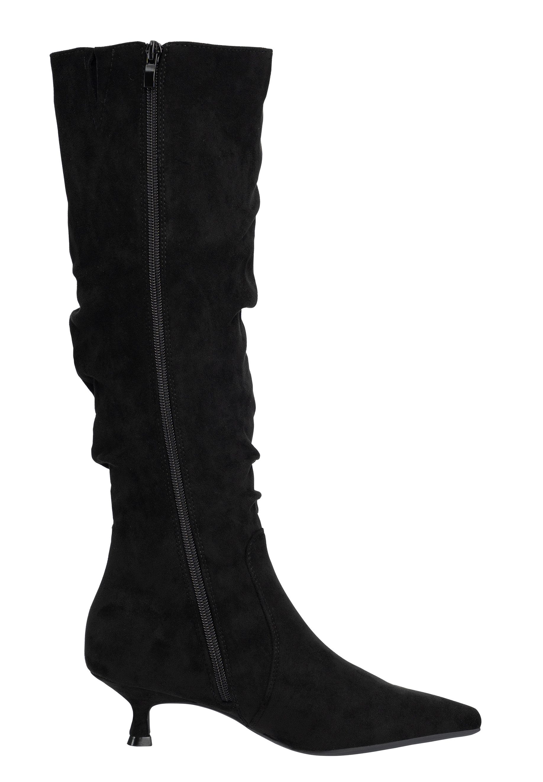 Salinyang Damen Stiefel in Wildlederoptik mit Kitten Heel und Raffschaft High-Heel-Stiefel