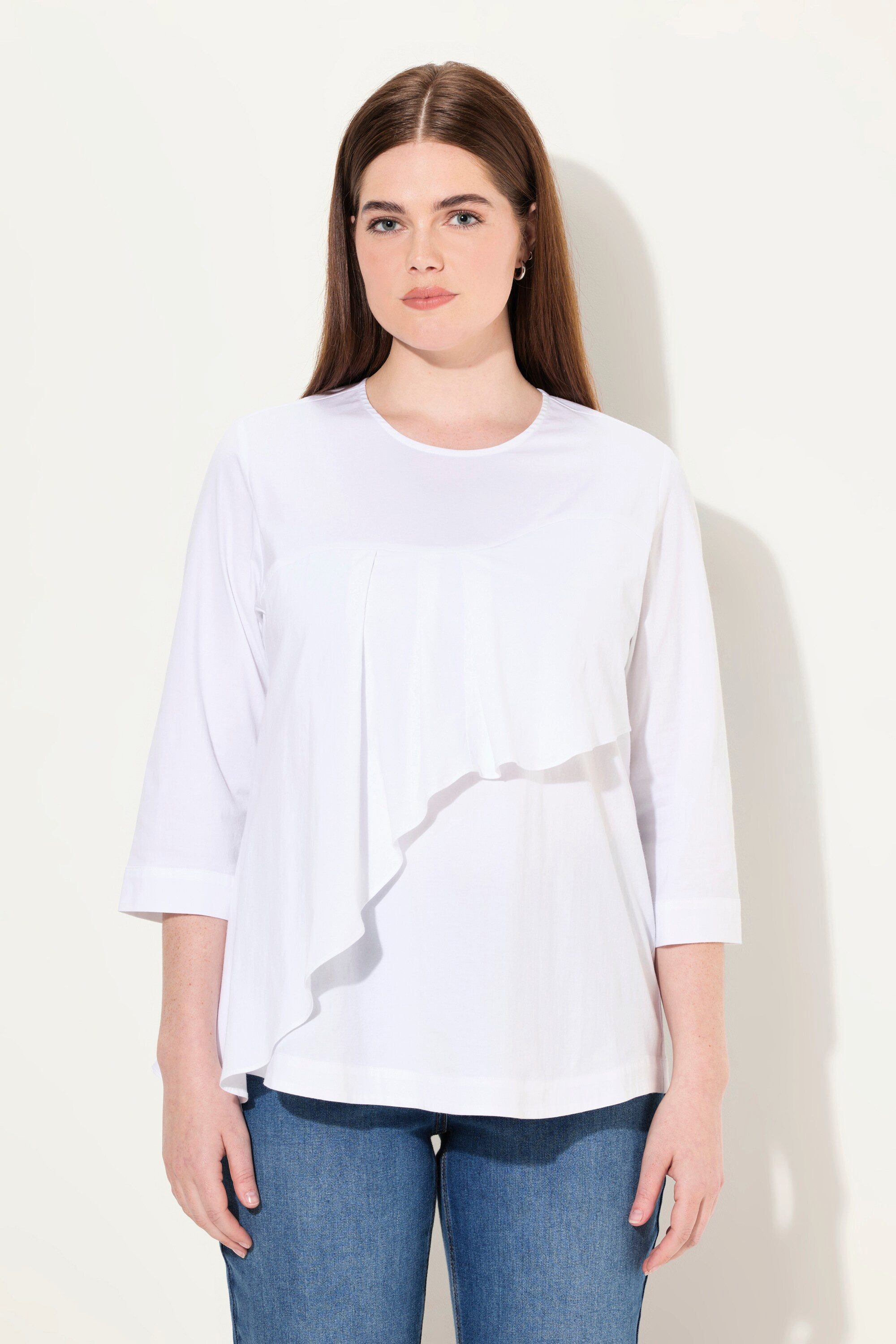 Ulla Popken Druckbluse Bluse Volant A-Linie günstig online kaufen