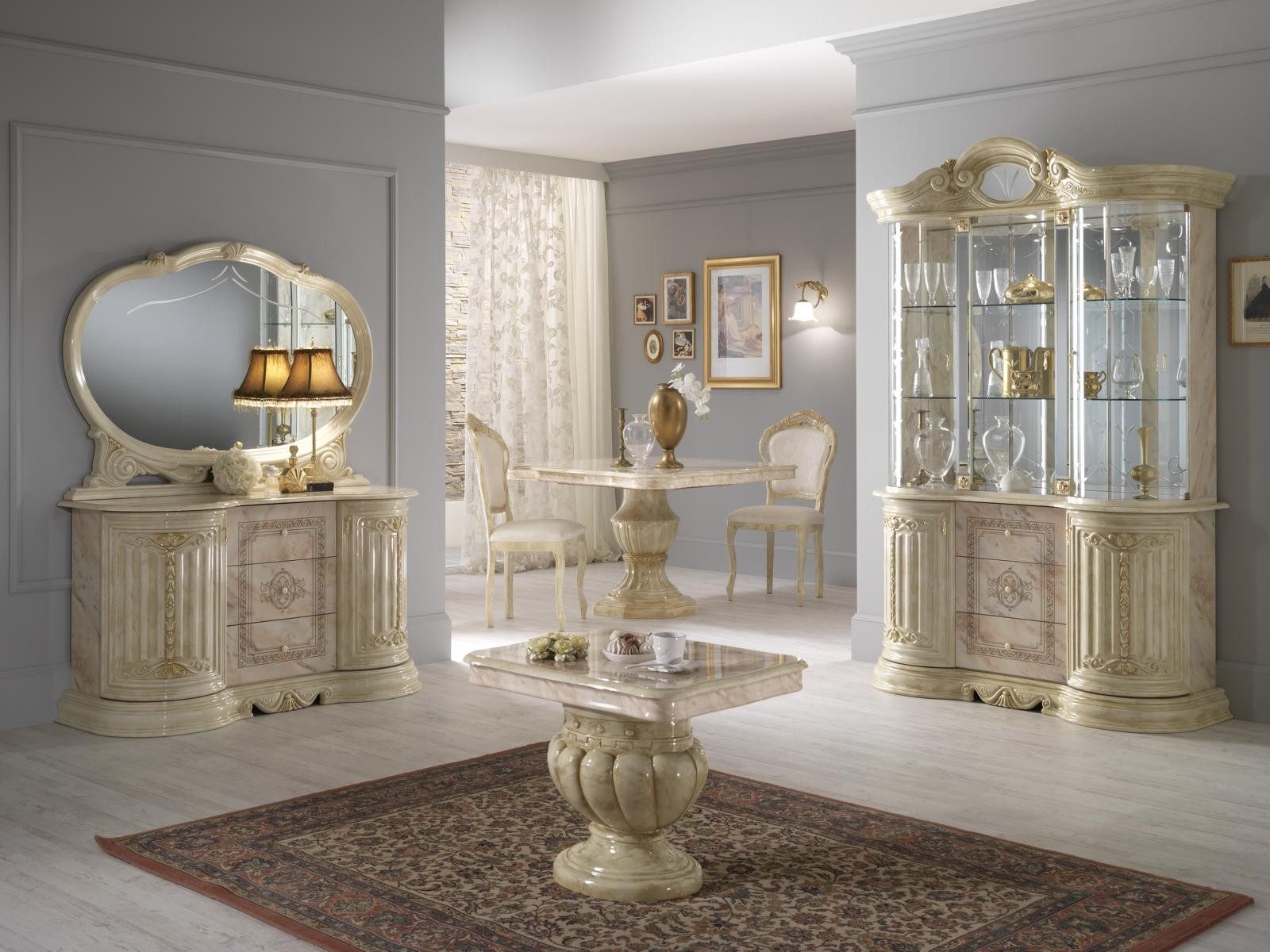 Xlmoebel Anrichte Luxus Wohn Esszimmer Set 2-tlg. Tisch und Vitrine klassisch, Made in Europa