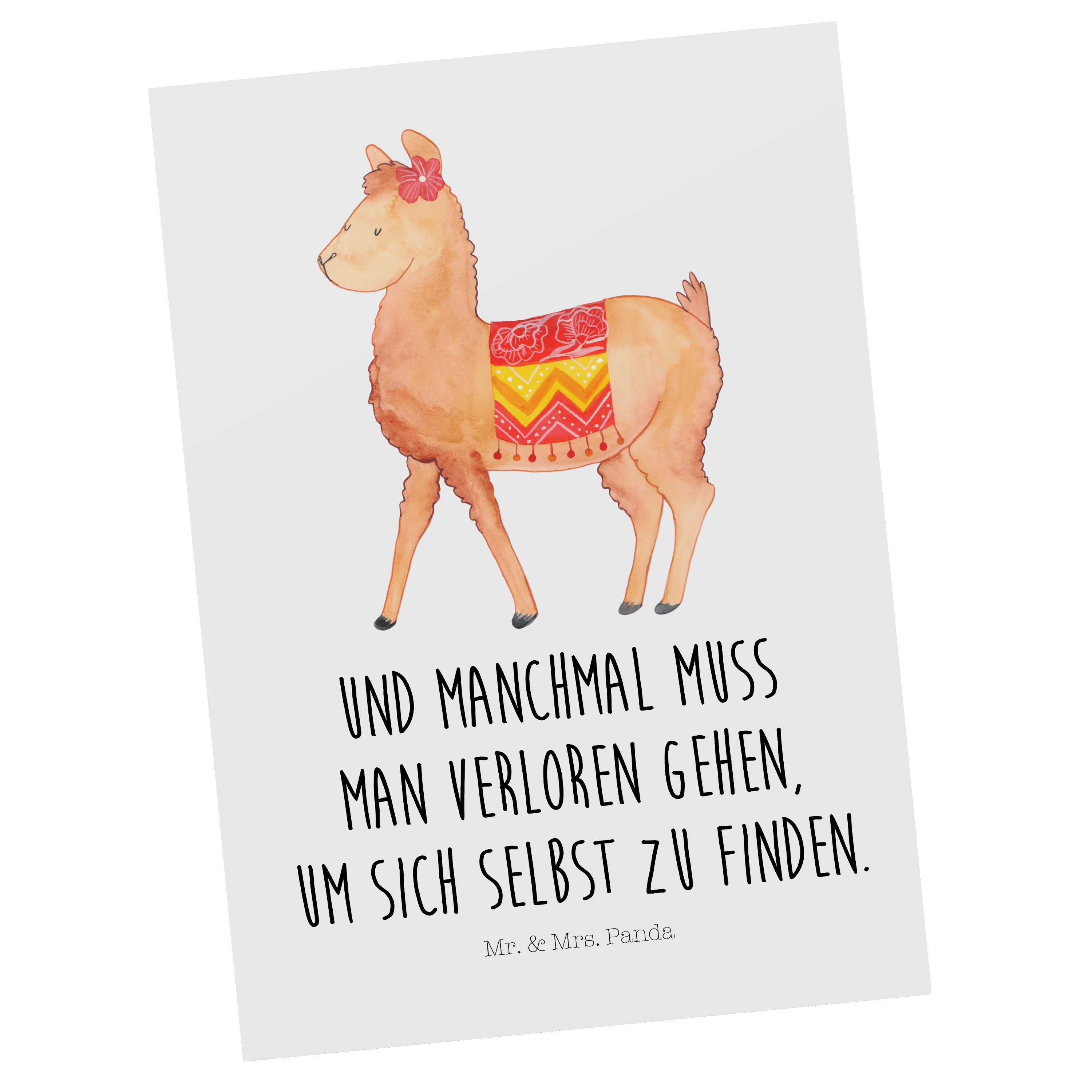 Mr. & Mrs. Panda Postkarte Alpaka stolz - Weiß - Geschenk, Lama, Geburtstagskarte, Einladungskar