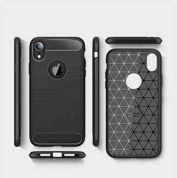 CoverKingz Handyhülle Hülle für Apple iPhone XR Handyhülle Case Cover Silikonhülle Bumper, Carbon Look Brushed Design