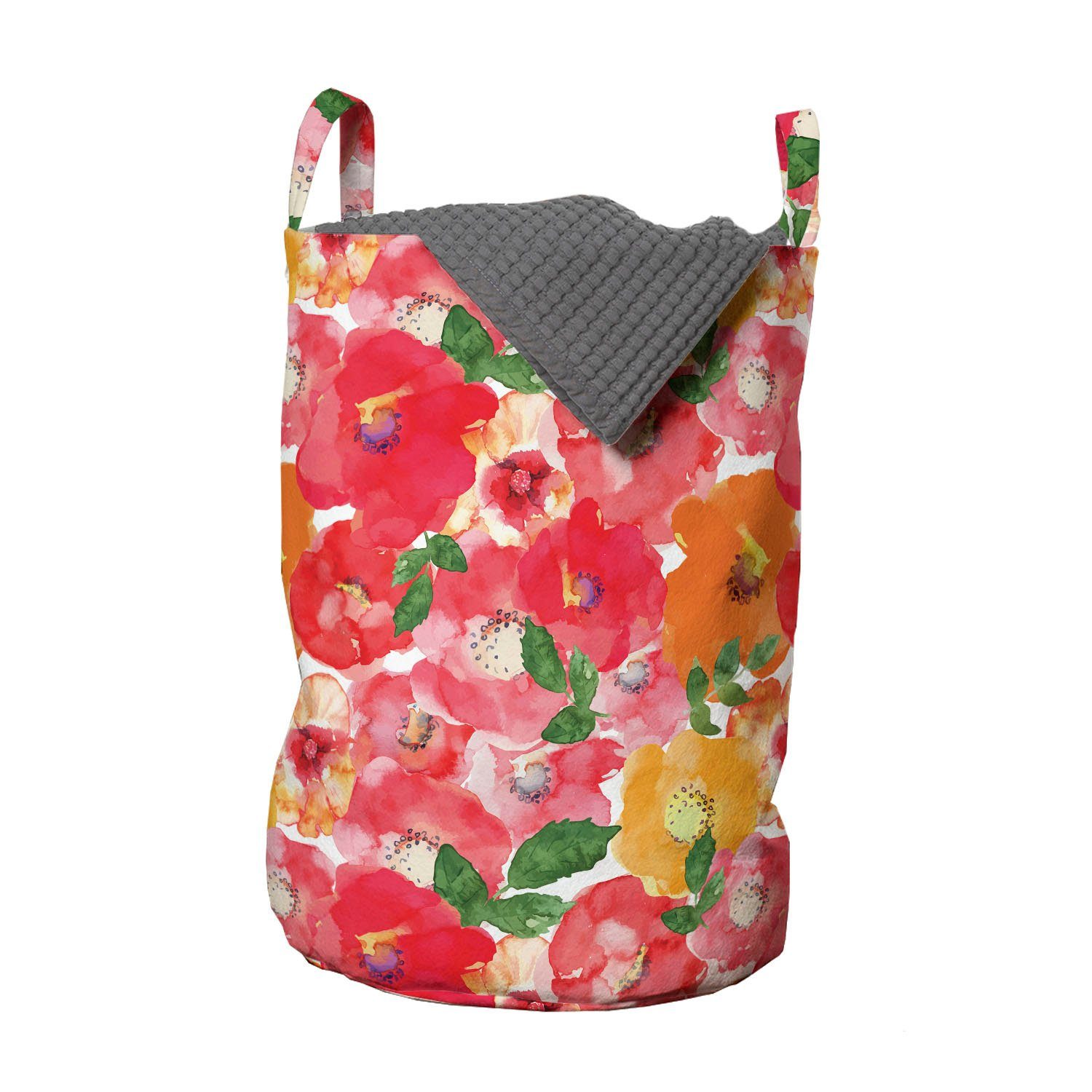 Abakuhaus Wäschesäckchen Wäschekorb mit Griffen Kordelzugverschluss für Waschsalons, Blume Aquarell-Art-Blumen