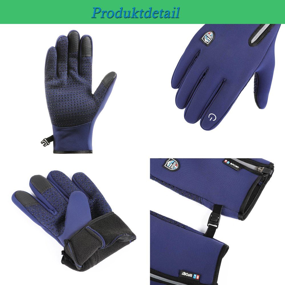 Qelus Reithandschuhe Thermo Winddichte Skifahren Grau Touchscreen Handschuhe Handschuhe