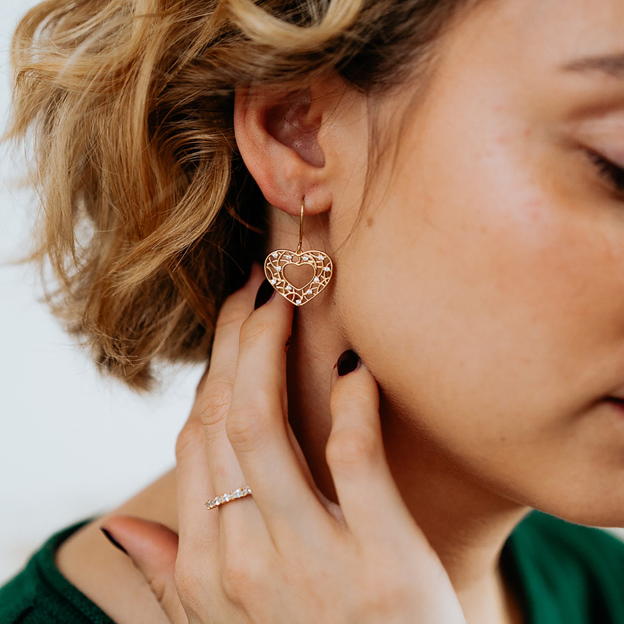 Julie Julsen Paar Ohrhänger 925/- Sterling Silber vergoldet Herz insgesamt 22 Zirkonia