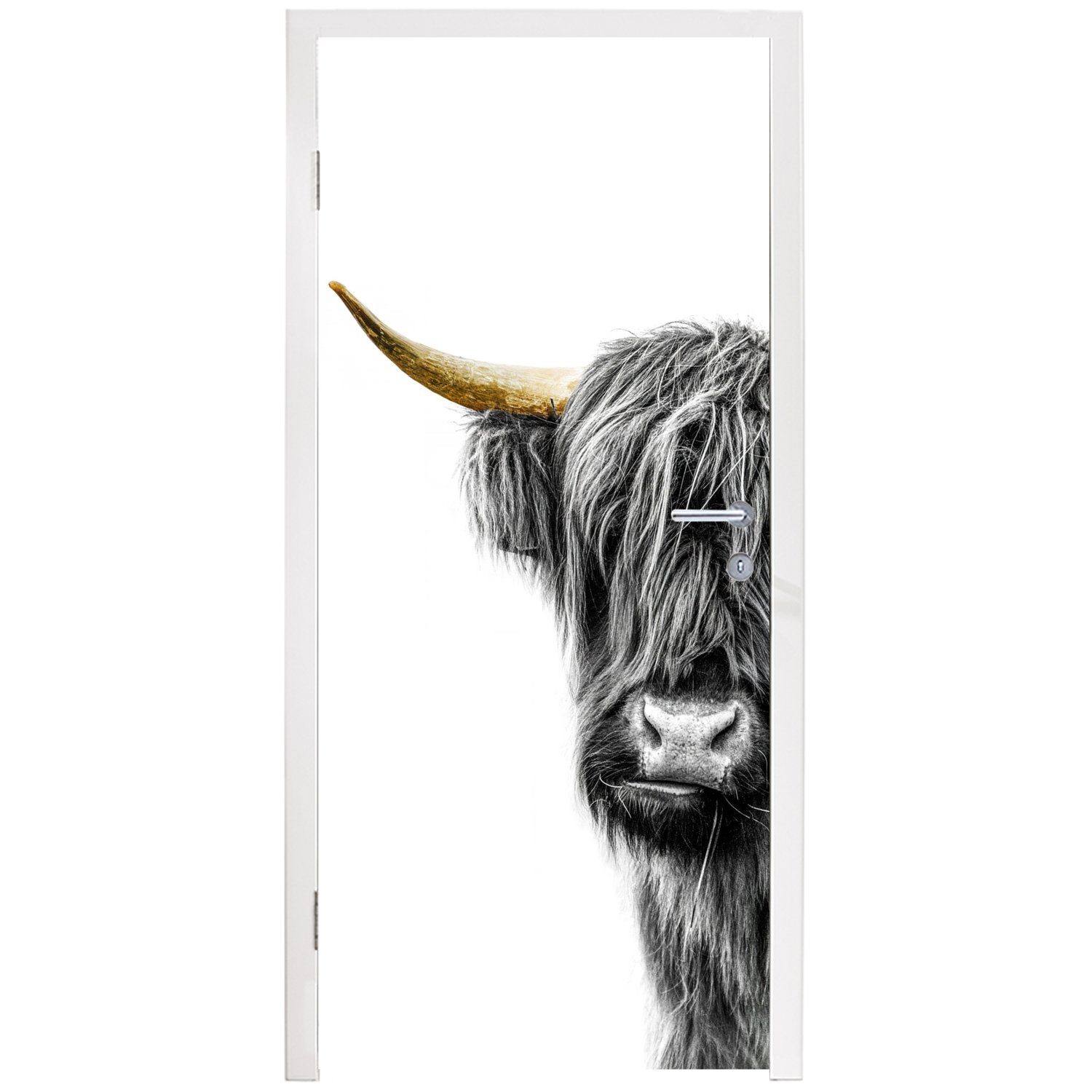 75x205 - Highlander MuchoWow Türtapete Tür, - Schwarz St), für Tiere Schottischer (1 Gold, cm und bedruckt, Türaufkleber, Matt, Fototapete