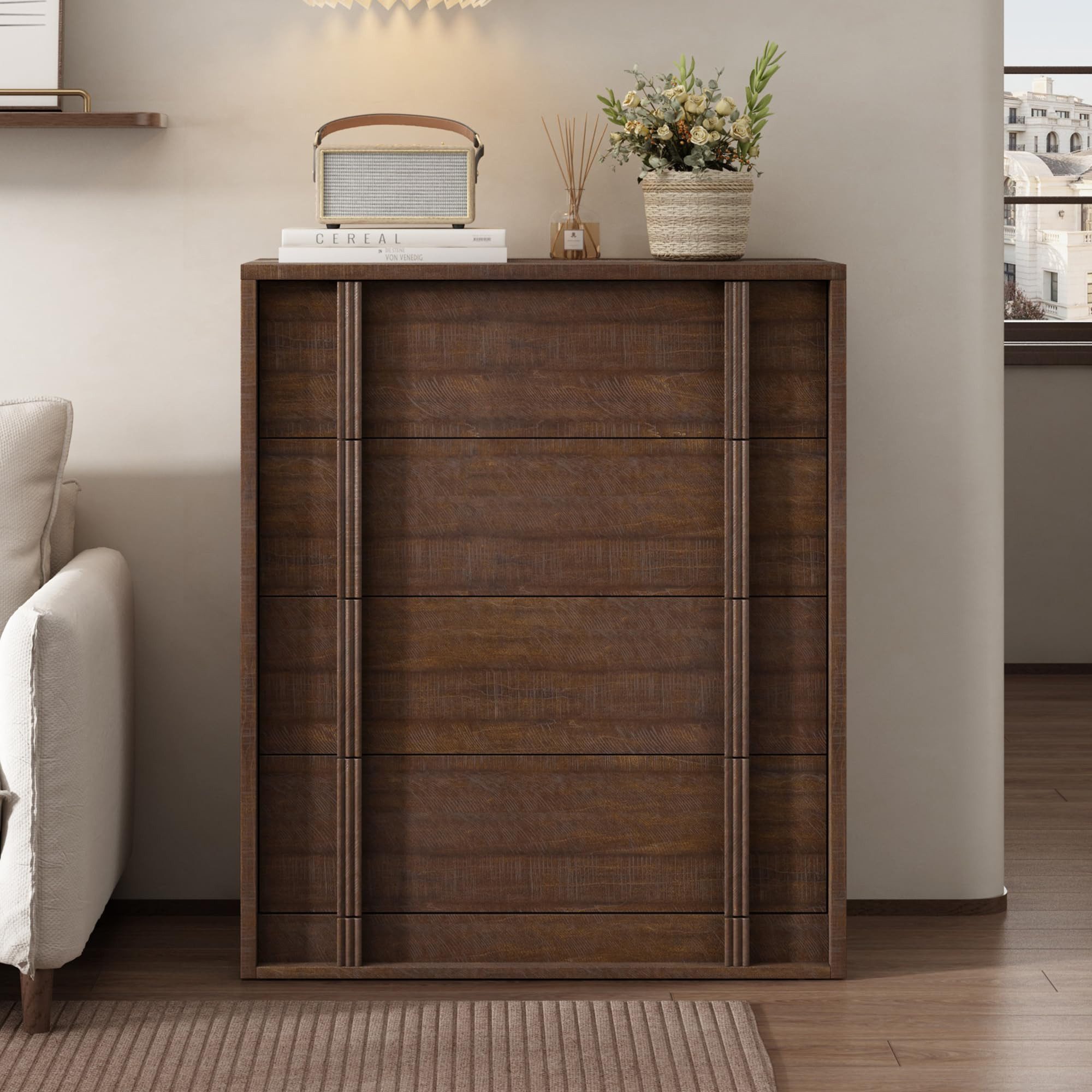 GarveeMore Kommode Moderner Nachtkommode Schubkastenkommode mit 3/4/5 Schubladen, Nachttisch aus Holz Nachtkonsole Hochkommode Lowboard Anrichte