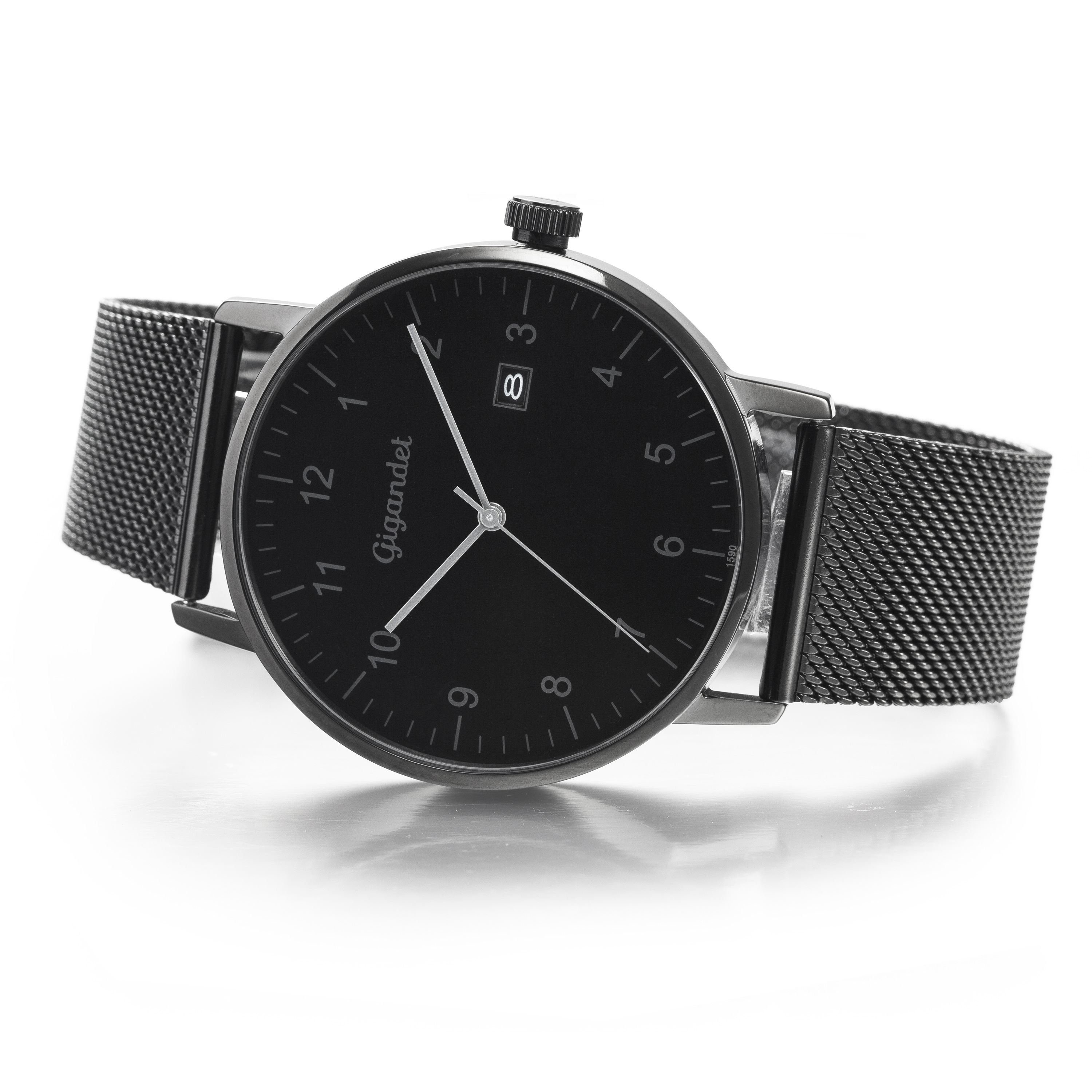 Gigandet Quarzuhr Herrenuhr, Armbanduhr, Businessuhr, 42mm, MINIMALISM G26-007, Mineralglas, Datumsanzeige, Edelstahlband, Flach, 3bar/30m wasserdicht