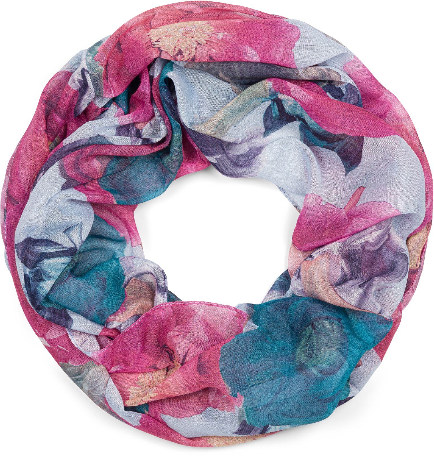styleBREAKER Loop, (1-St), Loop mit Blumen Muster Hellblau-Rosa-Petrol | Schals