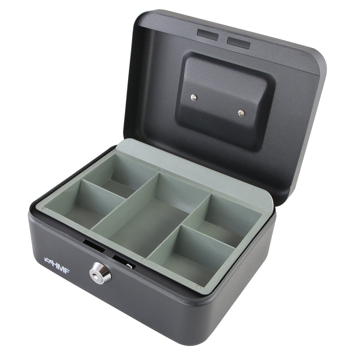 HMF mit mit Abschließbare cm 20x16x9,5 Schlüssel, schwarz Geldbox robuste Bargeldkasse Münzeinsatz, Geldkassette