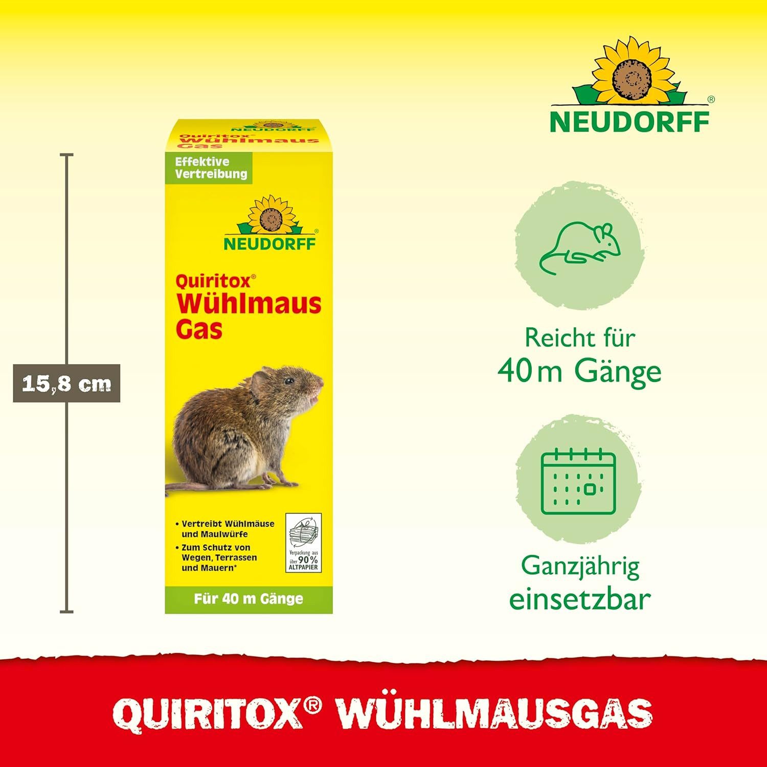 Neudorff Vergrämungsmittel Quiritox WühlmausGas Wühlmaus und Maulwurf einfach vertreiben, 2-St.