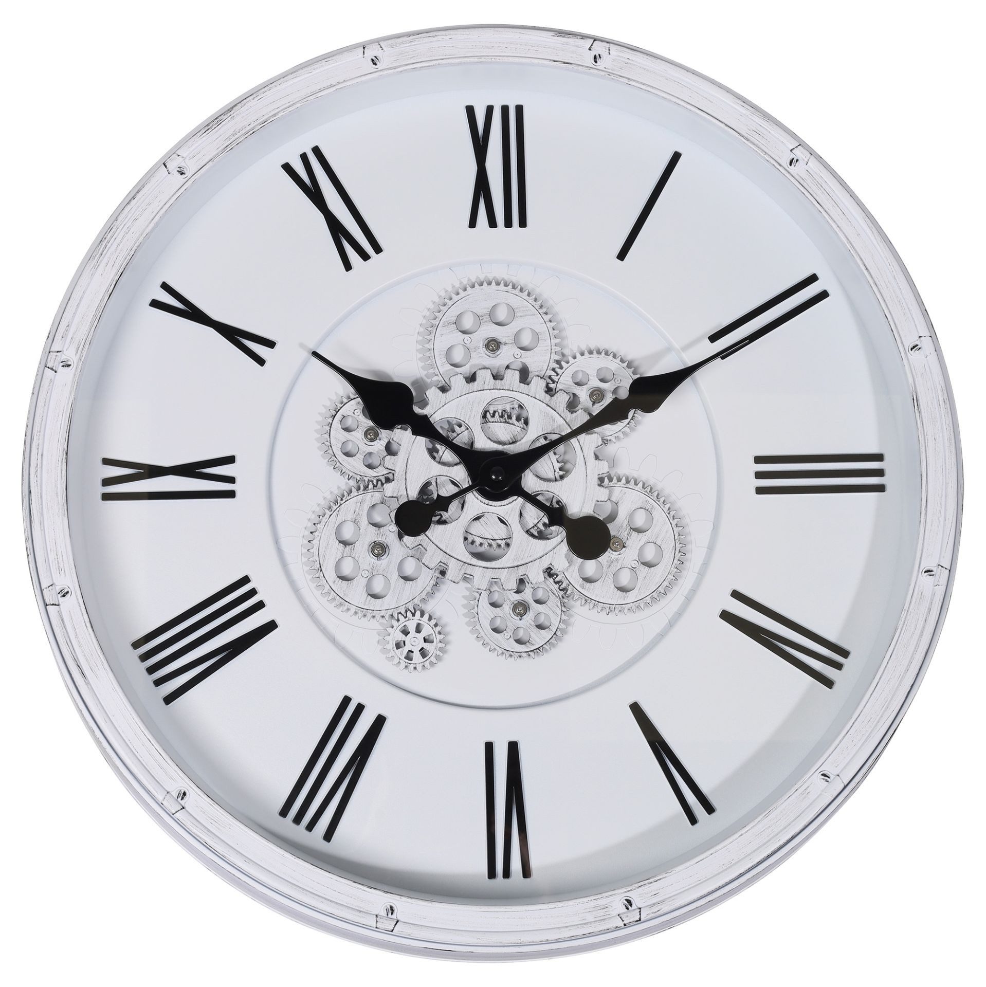 Hermann Jäckle Wanduhr Skelett 3099D 50,5 cm Industrial weiß schwarz bewegliche Zahnräder