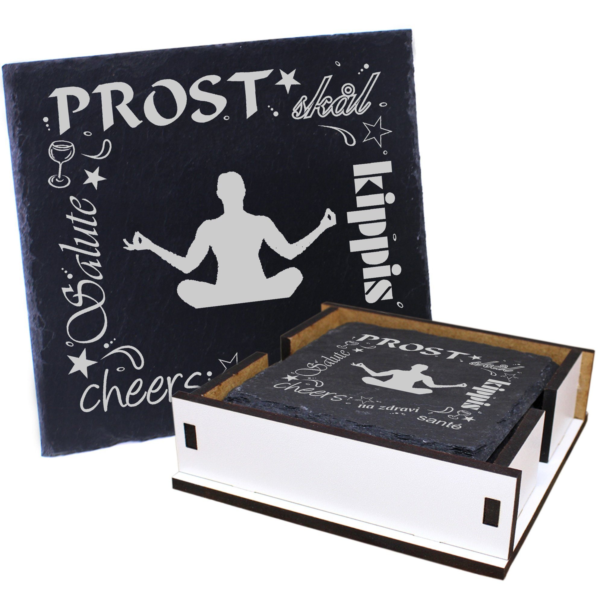 Dekolando Getränkeuntersetzer Prost Yoga Lotossitz - inkl. Box & Flaschenuntersetzer, 6-tlg.