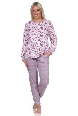 Normann Pyjama Damen Schlafanzug mit Bündchen, Pyjama Hose in feiner Streifenoptik