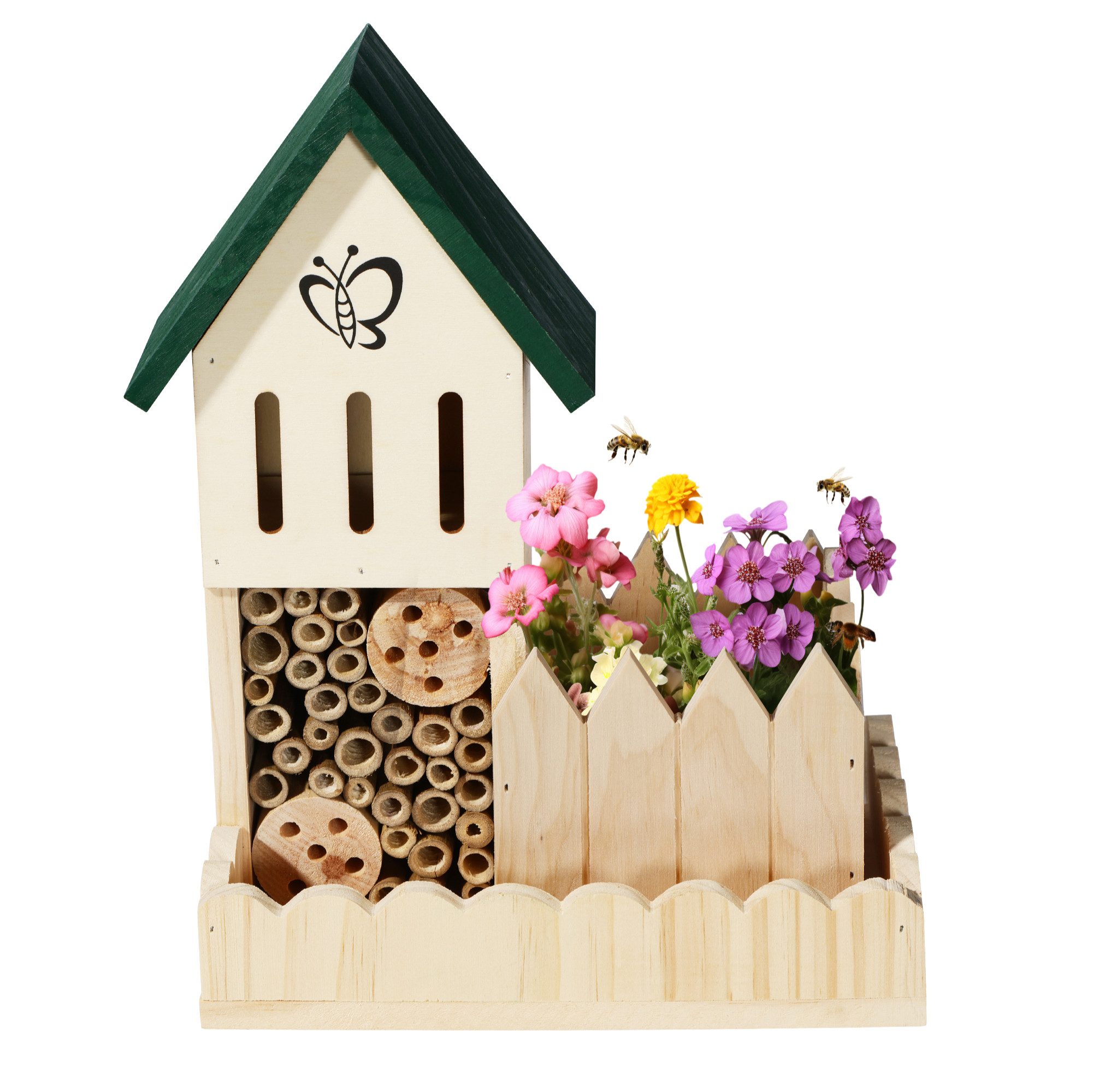 Navaris Tierhaus Insektenhotel mit Pflanztopf - Insektenhaus aus Kiefernholz & Bambus