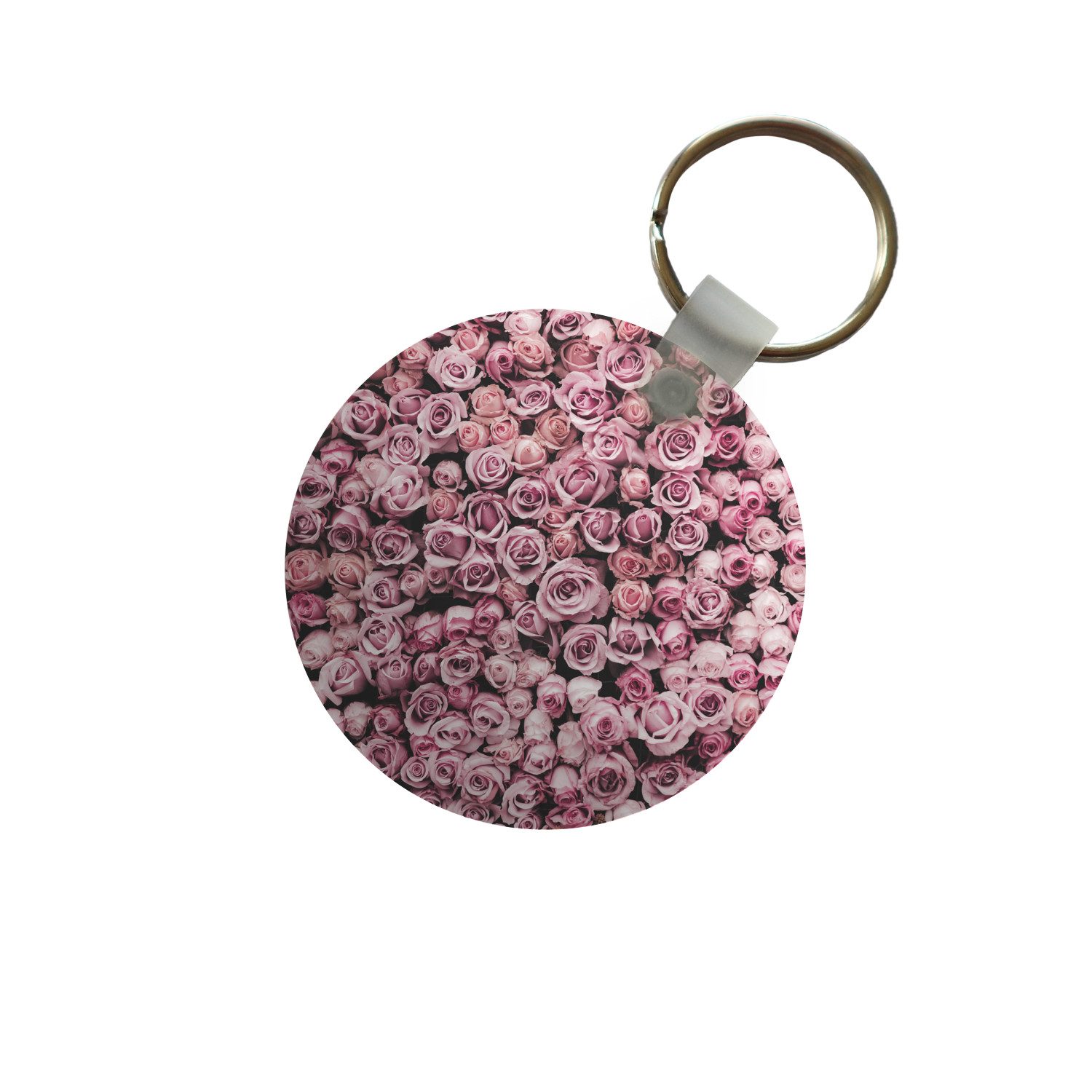 MuchoWow Schlüsselanhänger Blumen - Rosen - Natur - Rosa - Botanisch, Rund, Geschenk für Damen / Herren / Kinder mit Schlüsselring, 5x5 cm